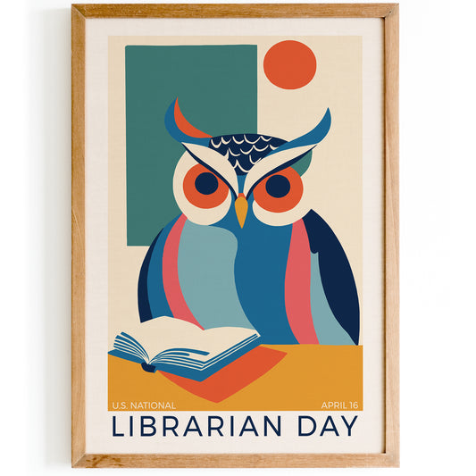 Owl Art Print, Book Lover’s Wall Decor, National Librarian Day Poster