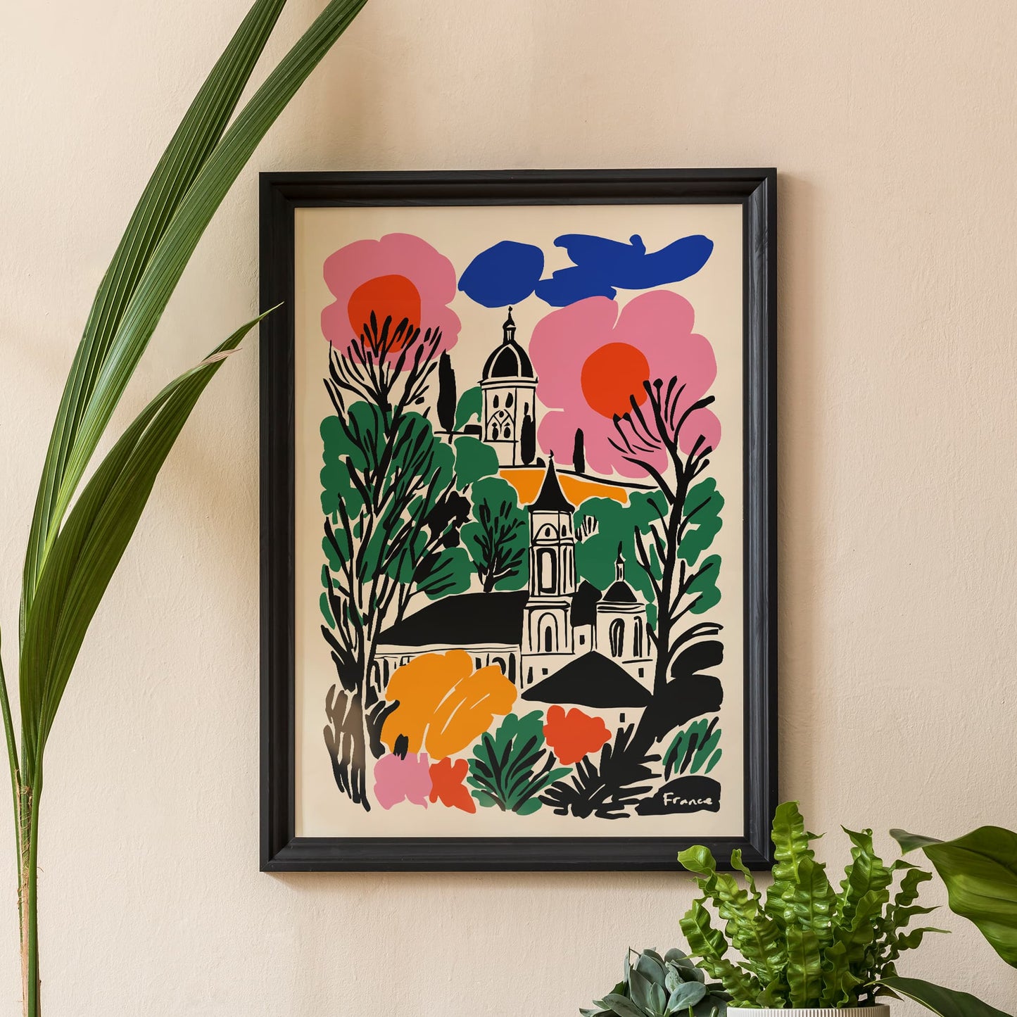 France Romantic Colorful Cityscape Poster