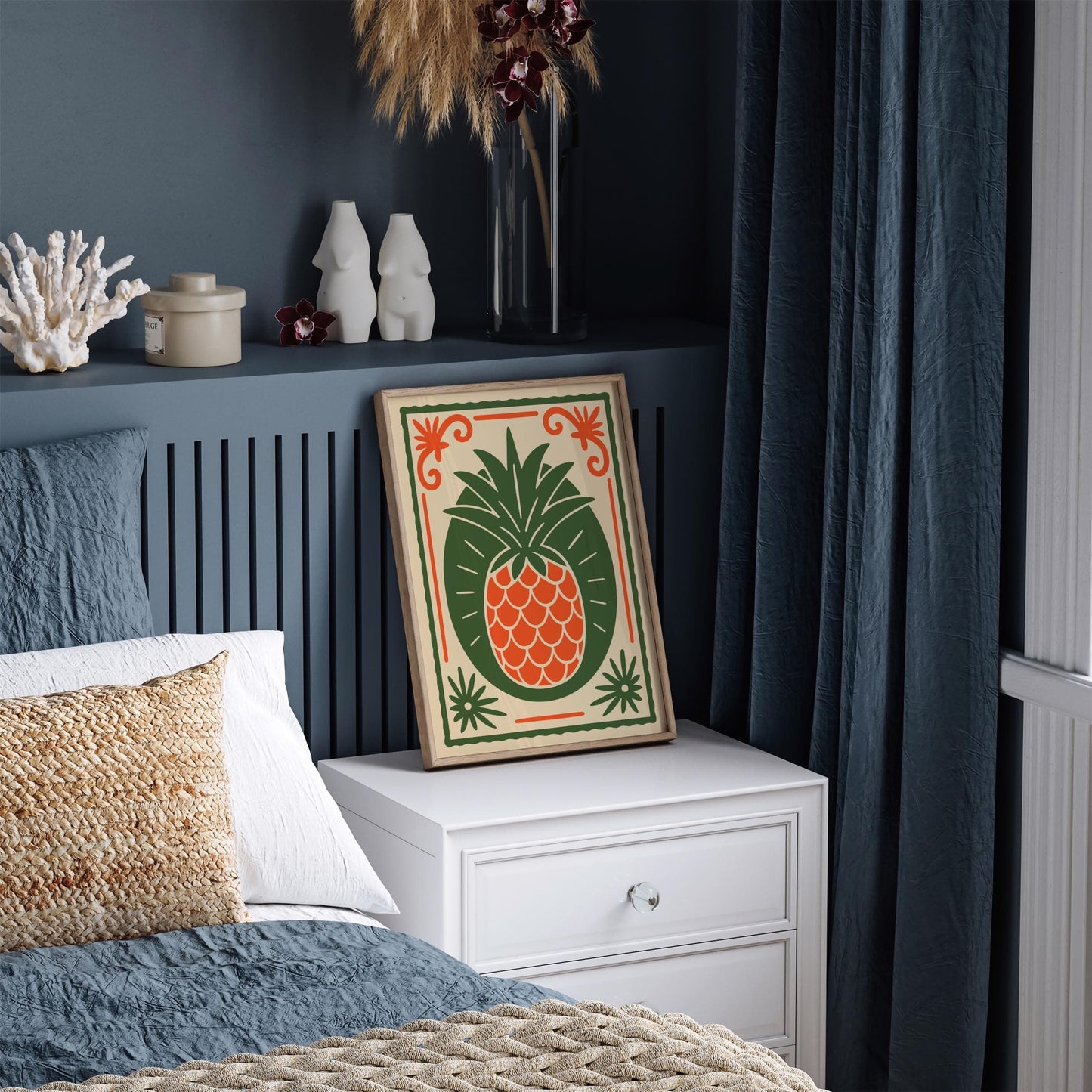 Orange Pineapple Poster - Boho Eclectic Kitchen Wall Art