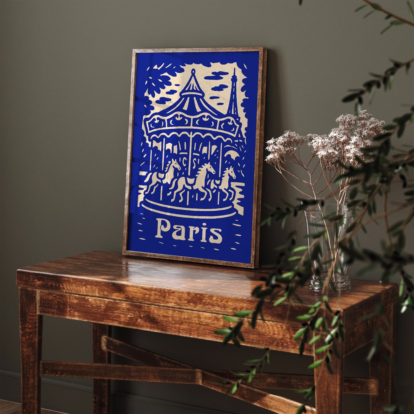 Paris Carousel Vintage Blue Poster