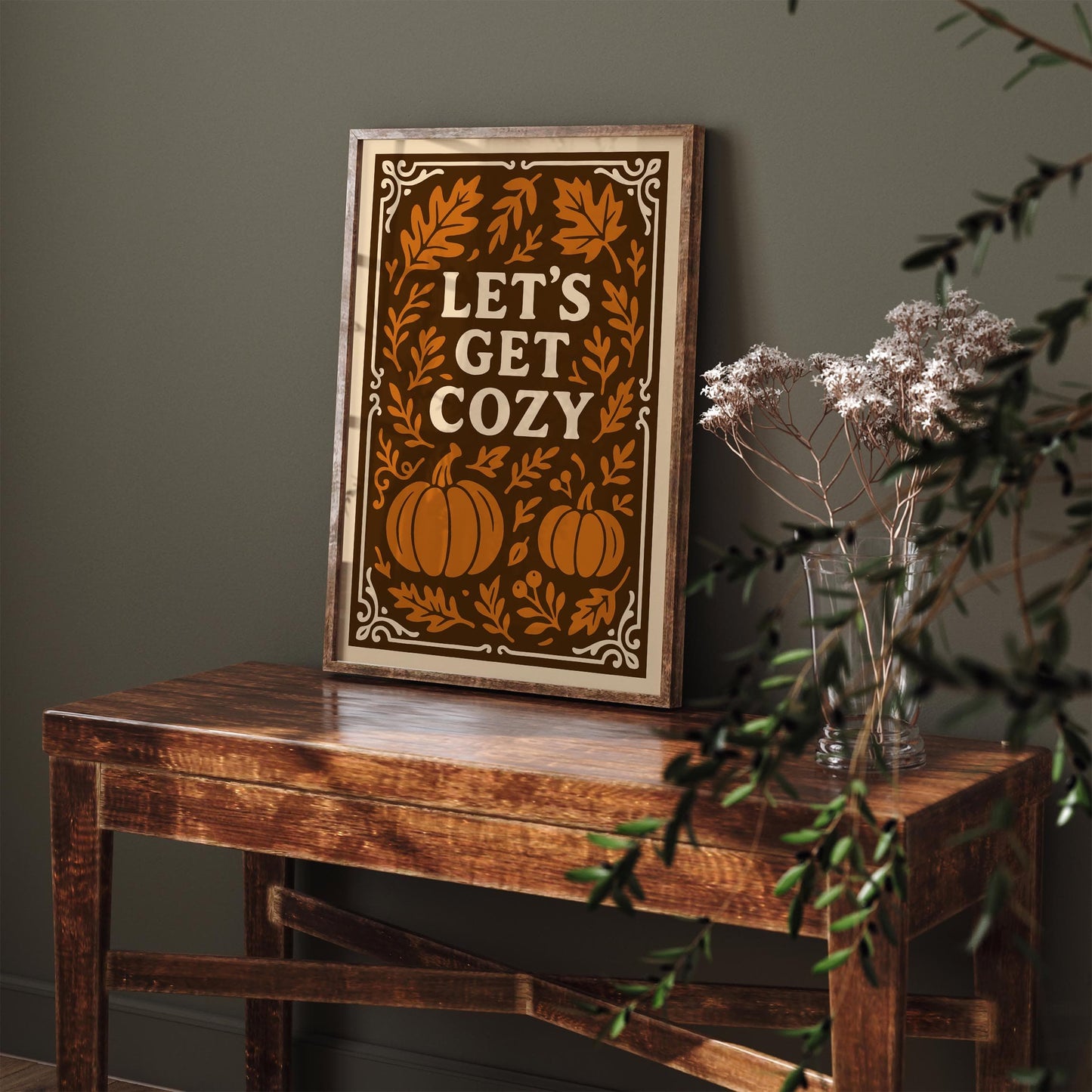 Lets get cozy Poster - Autumn Pumpkins Art Print