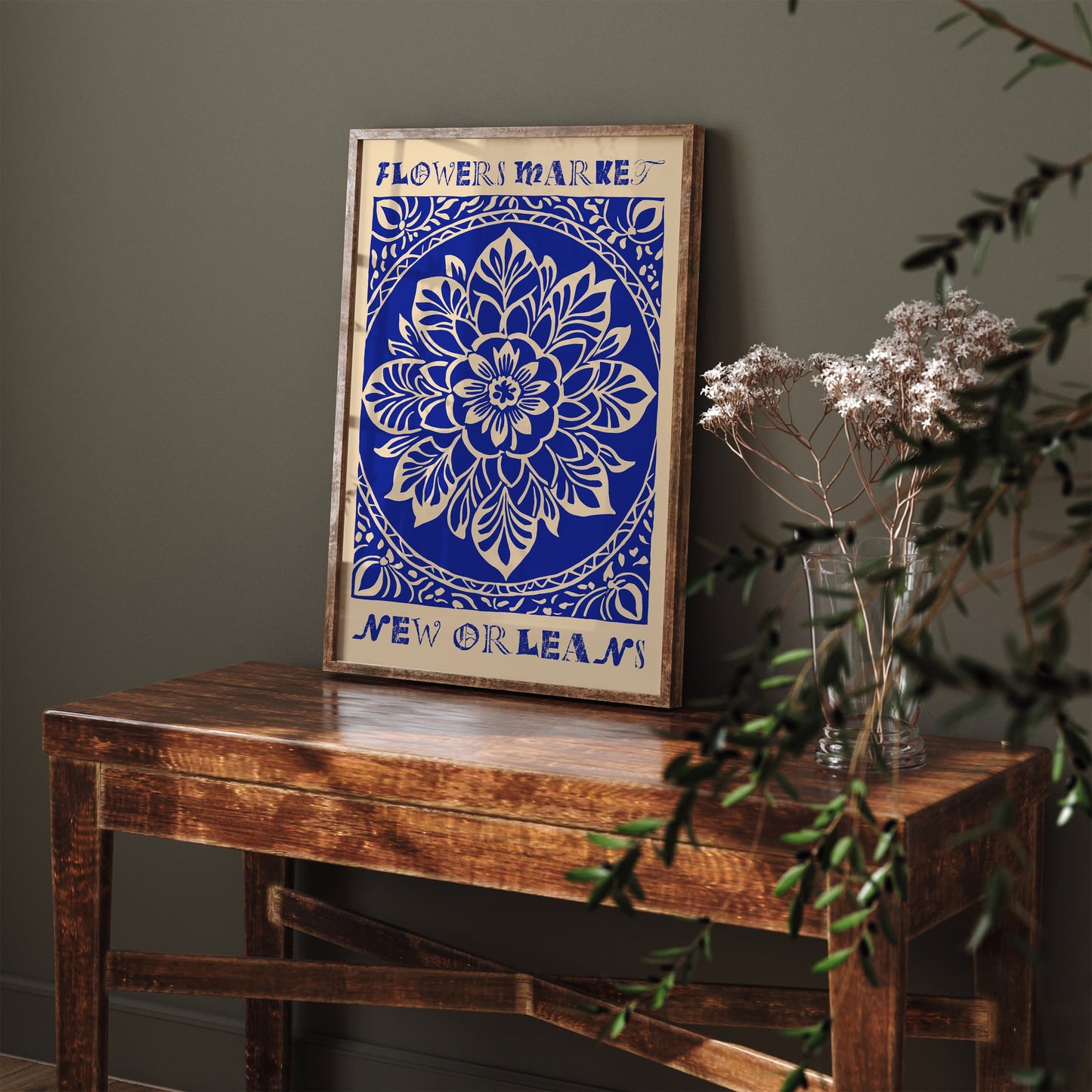 New Orleans Flower Market Poster - Blue Travel Print