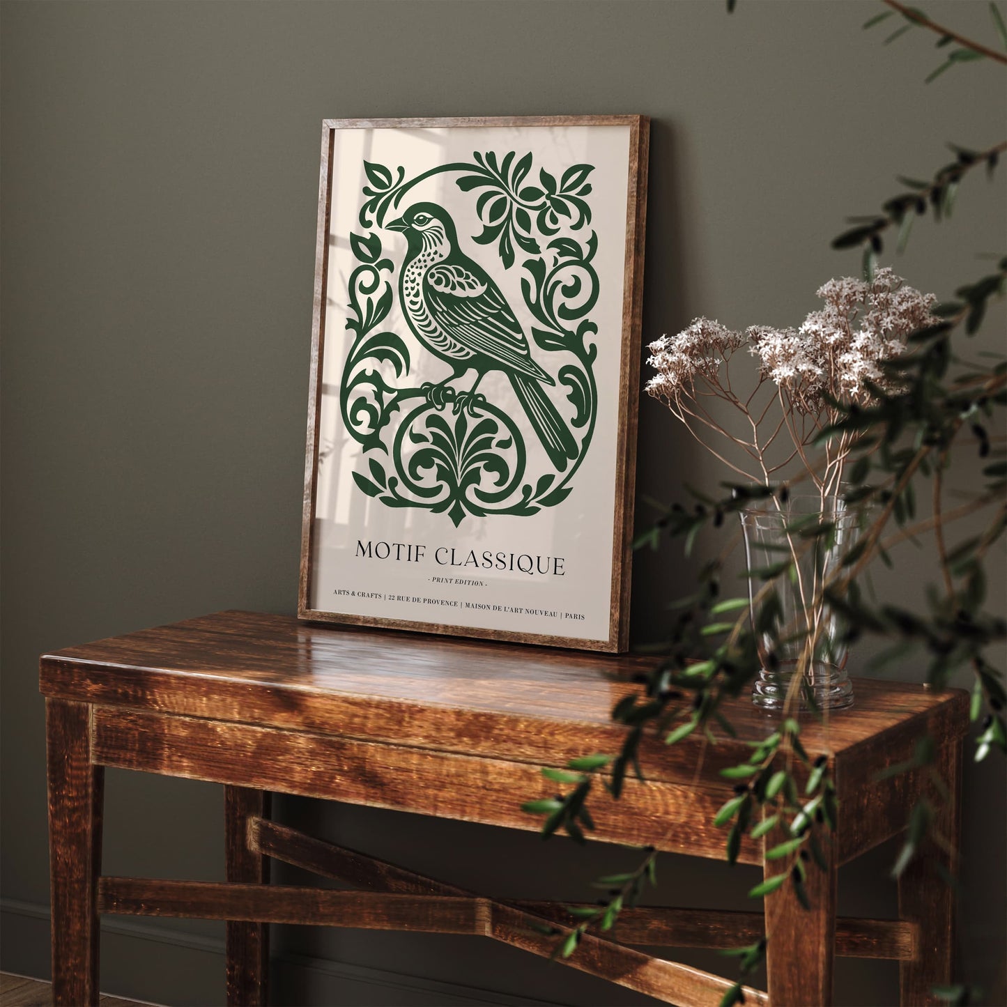 Green Bird Poster - Classic Elegant Wall Art Print