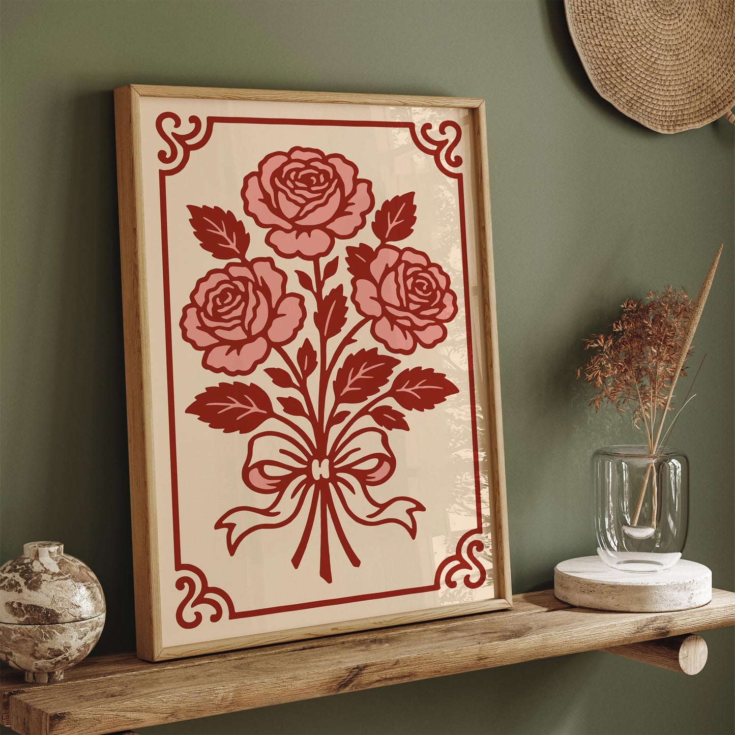 French Rococo Roses Art Print, Vintage Floral Wall Art