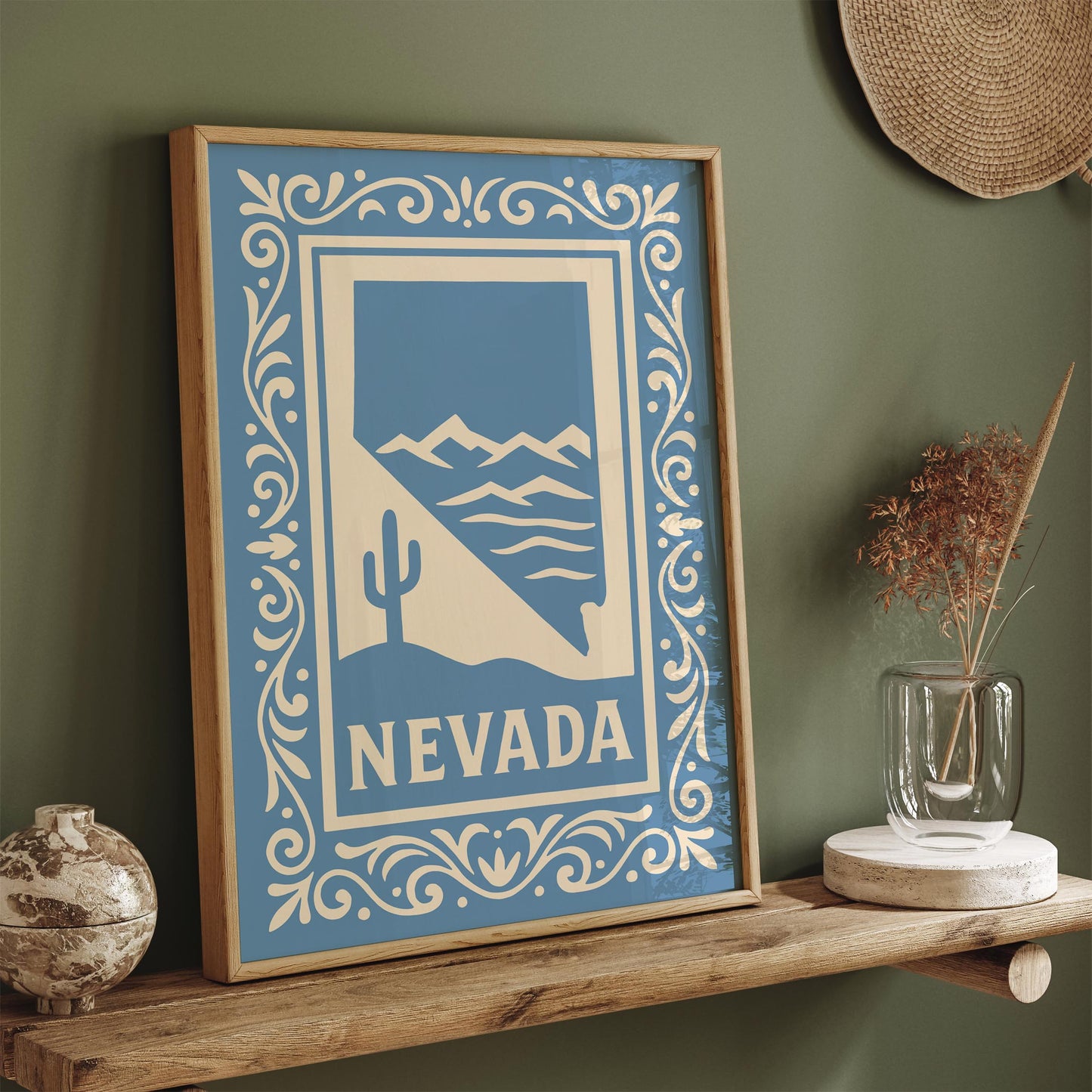 Nevada Travel Poster Icy Blue Wall Art Print