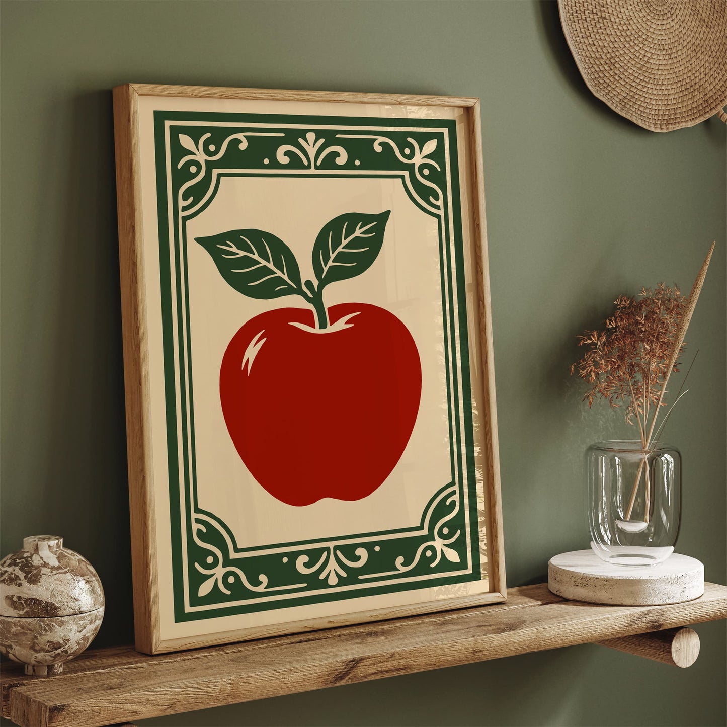Red Apple Poster - Rococo Style Kitchen Wall Decor