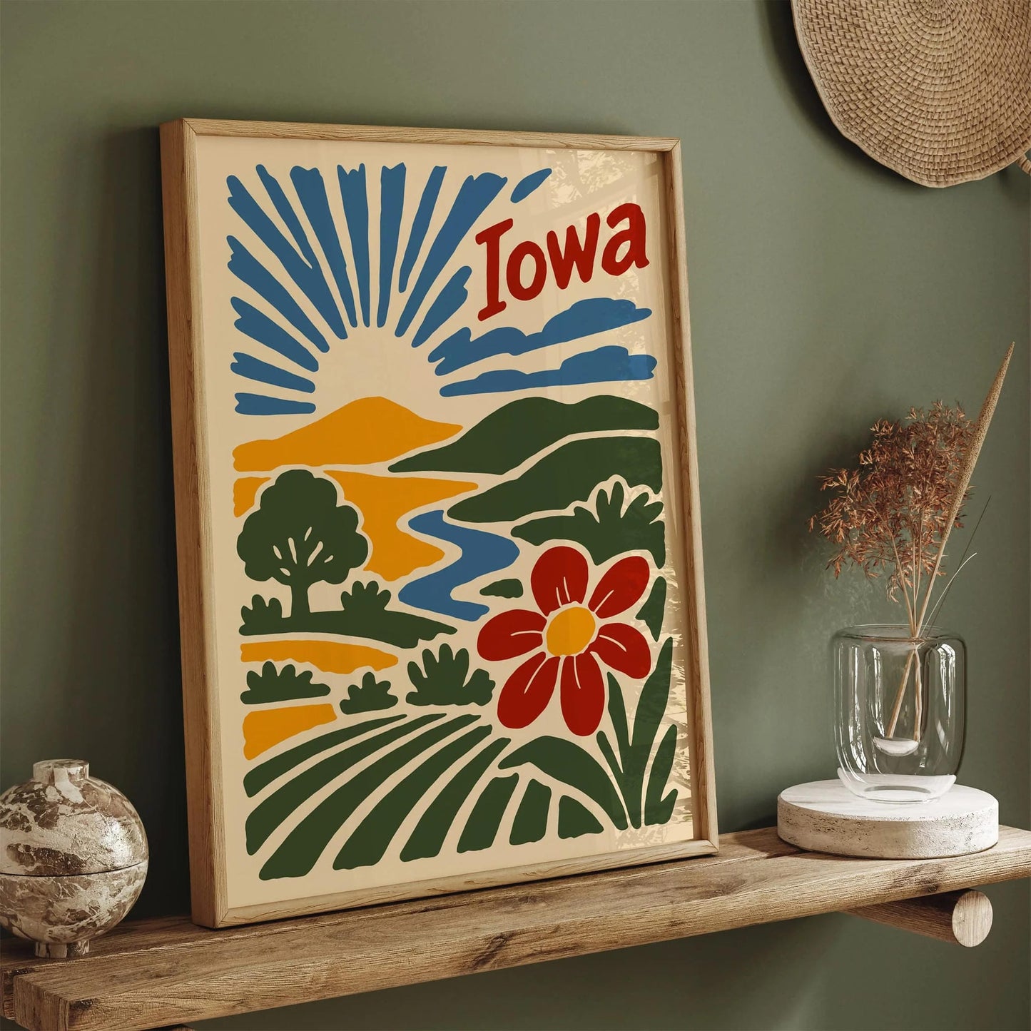 Retro Iowa Landscape Art Print