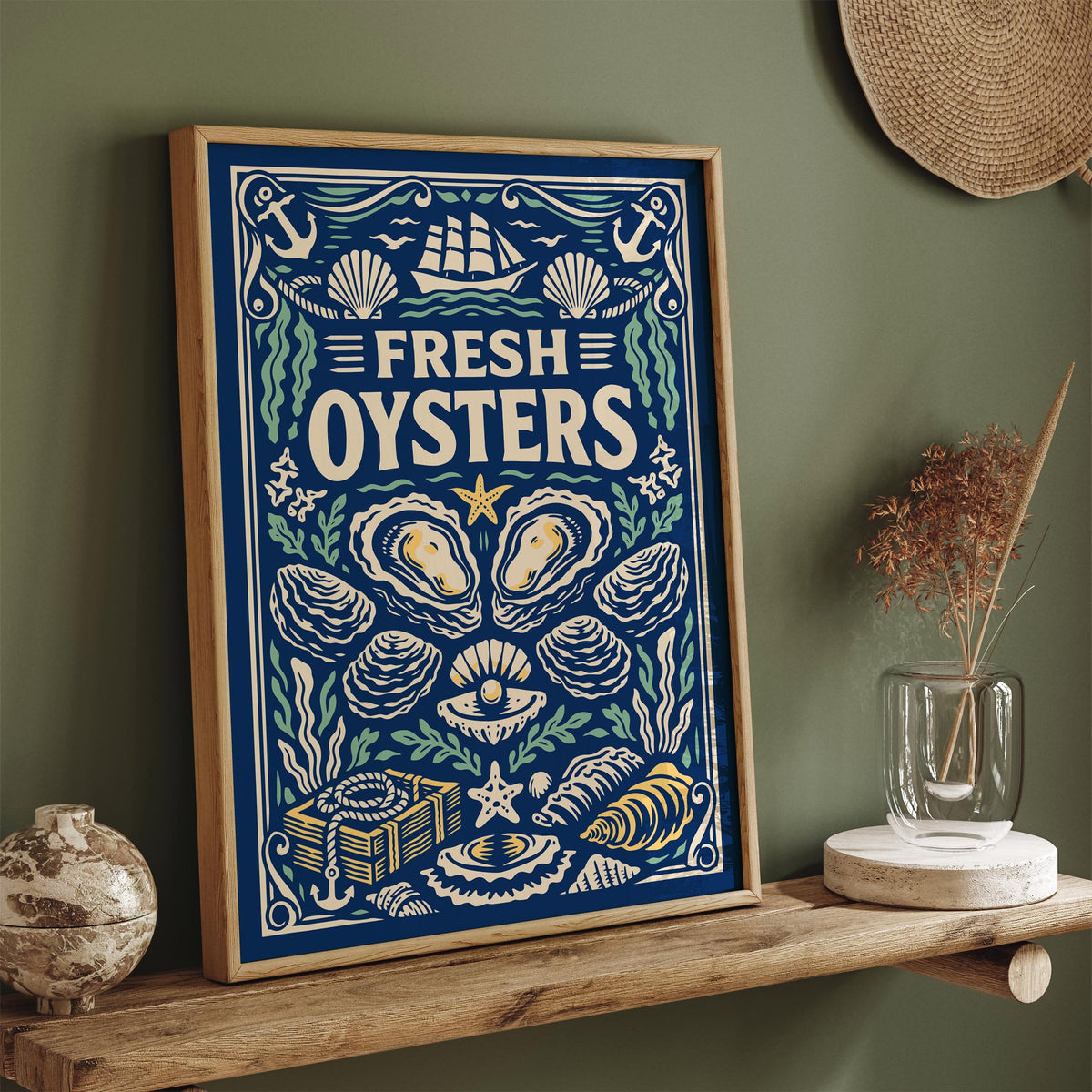 Fresh Oysters Nautical Poster