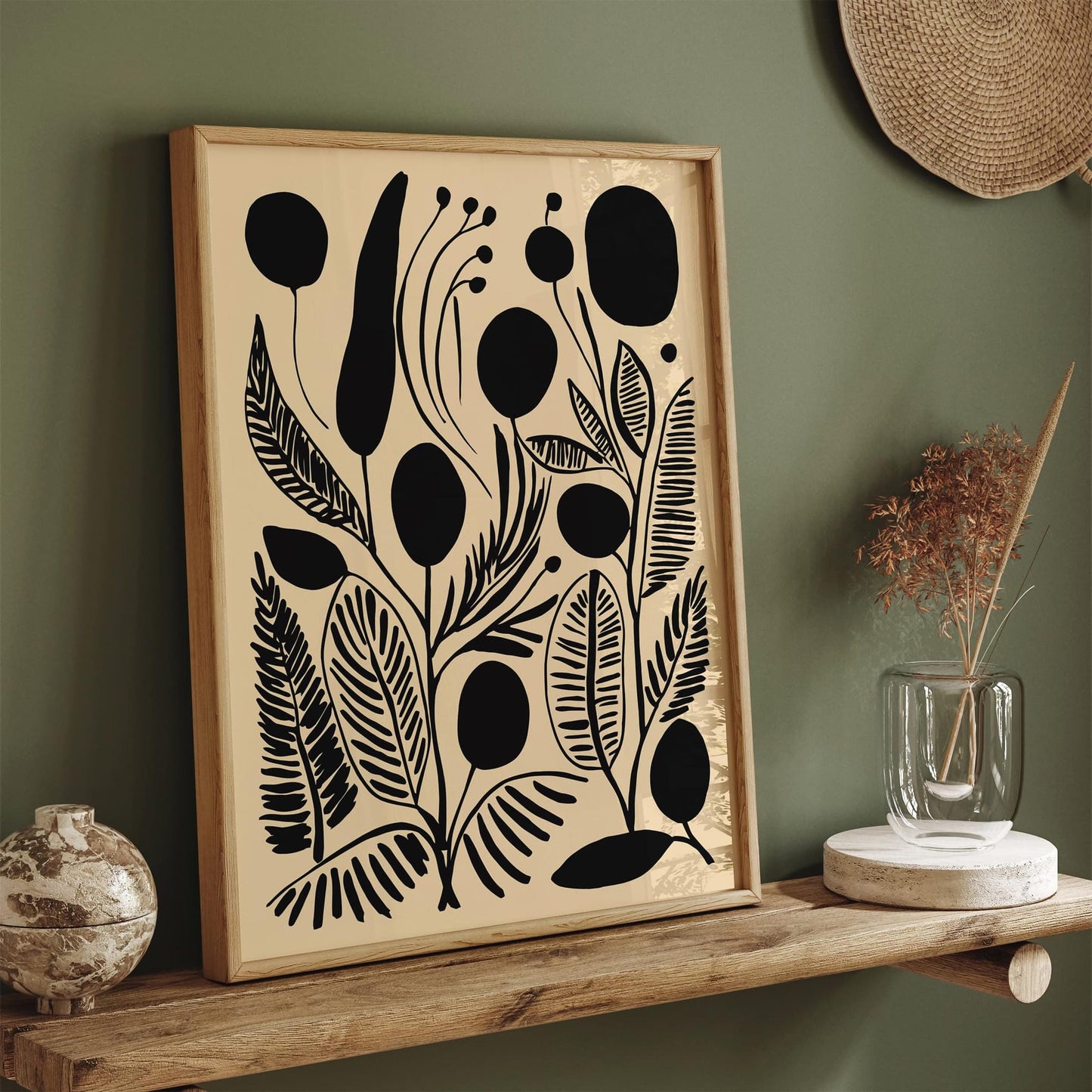 Black Ink Style Abstract Nature Art Print