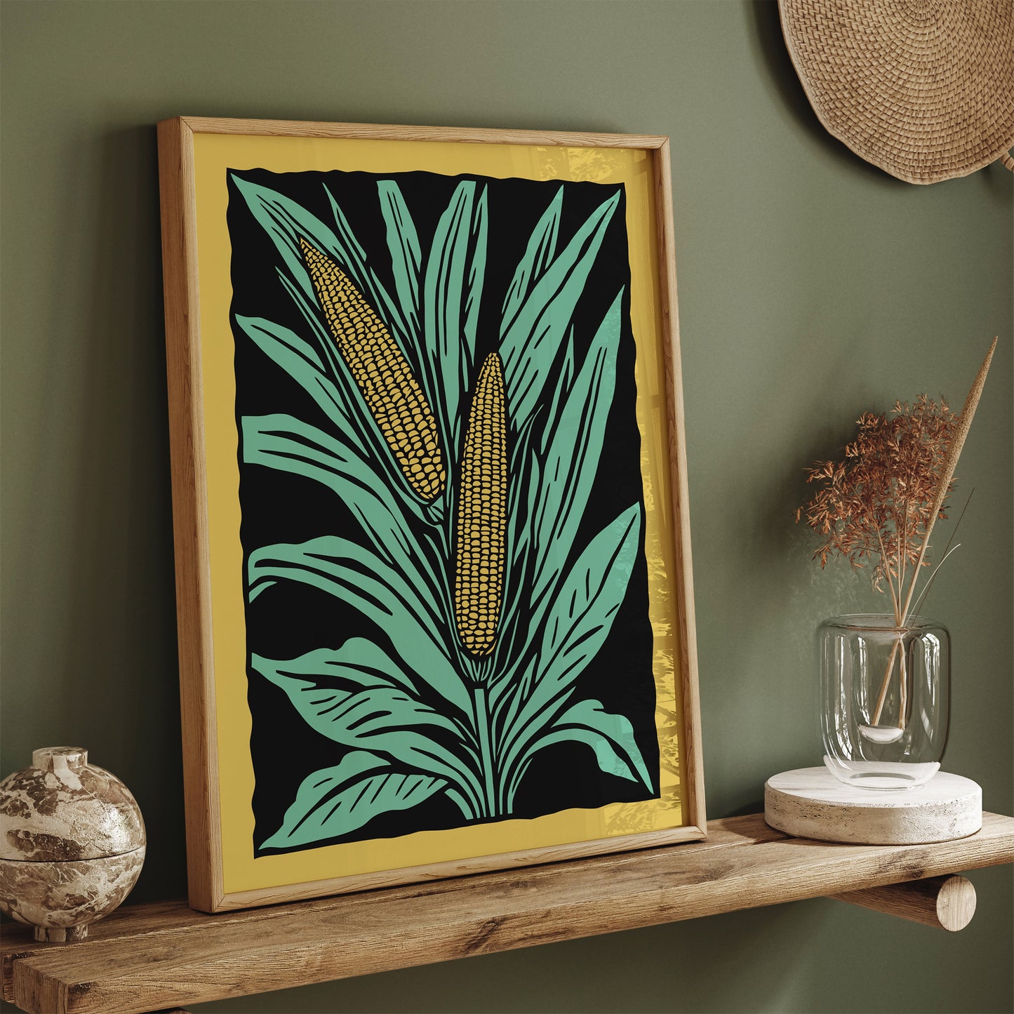Corn Linocut Art Poster