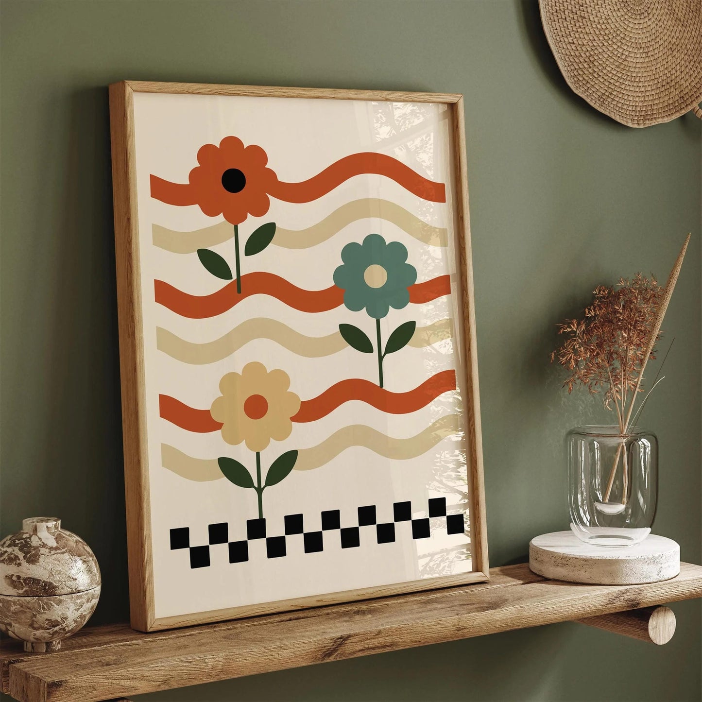 Abstract Retro Flowers Poster