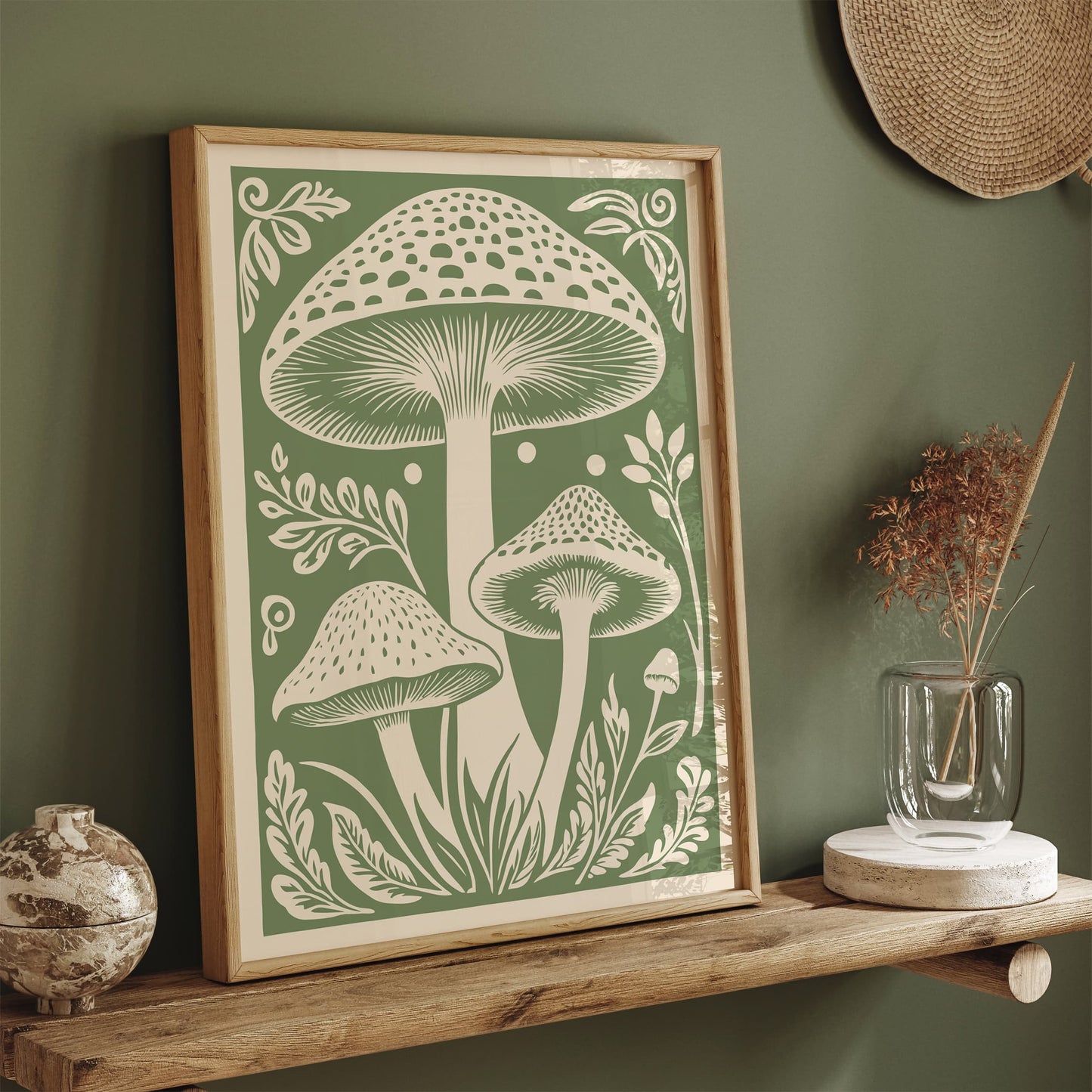 Mushroom Wall Art - Green Botanical Poster