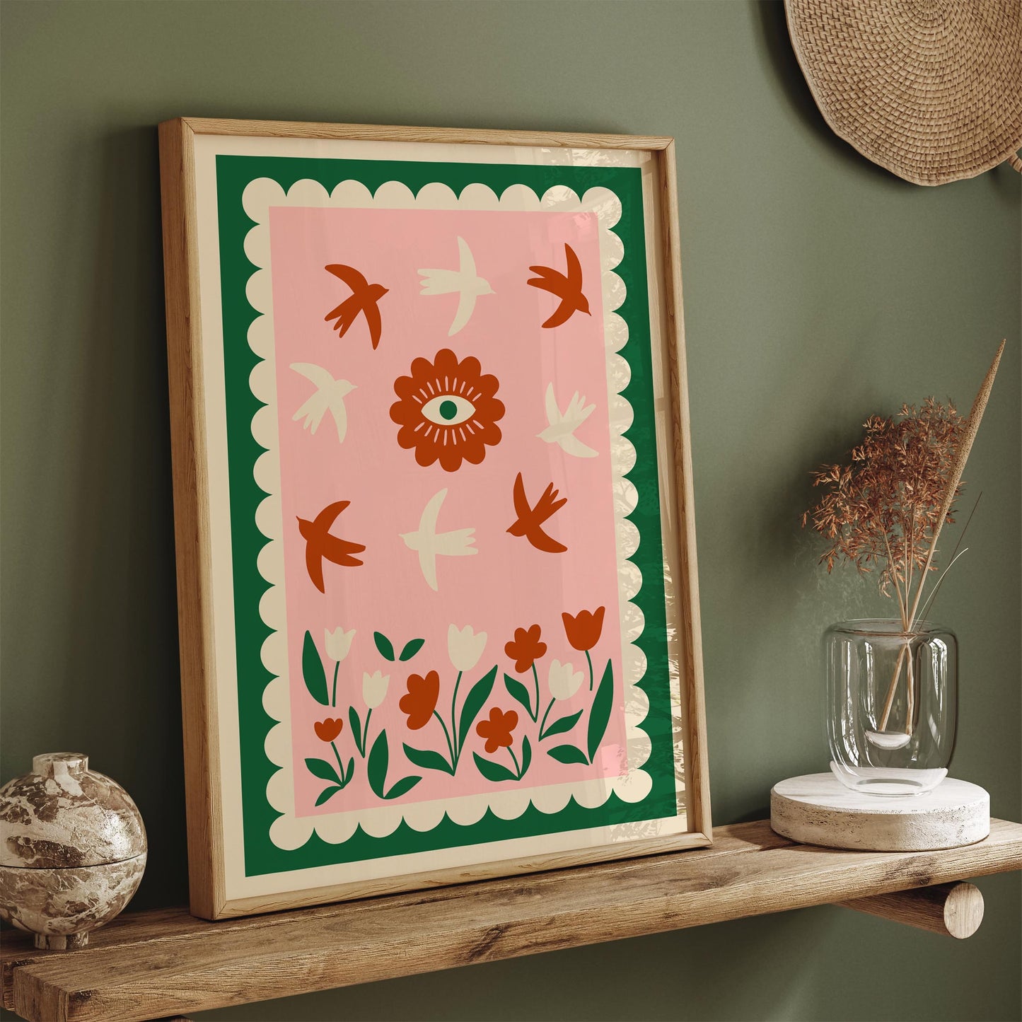 Birds & Evil Eye Floral Poster