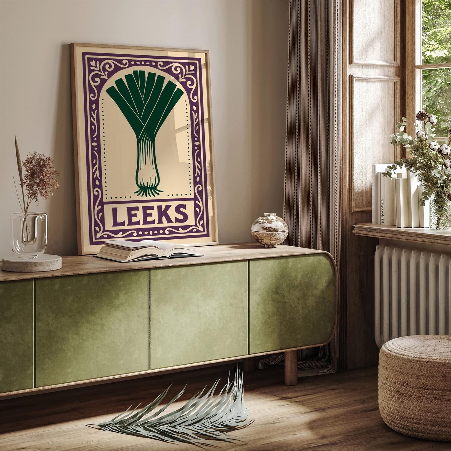 Leeks Veggie Art Print - Purple Rococo Wall Art Print