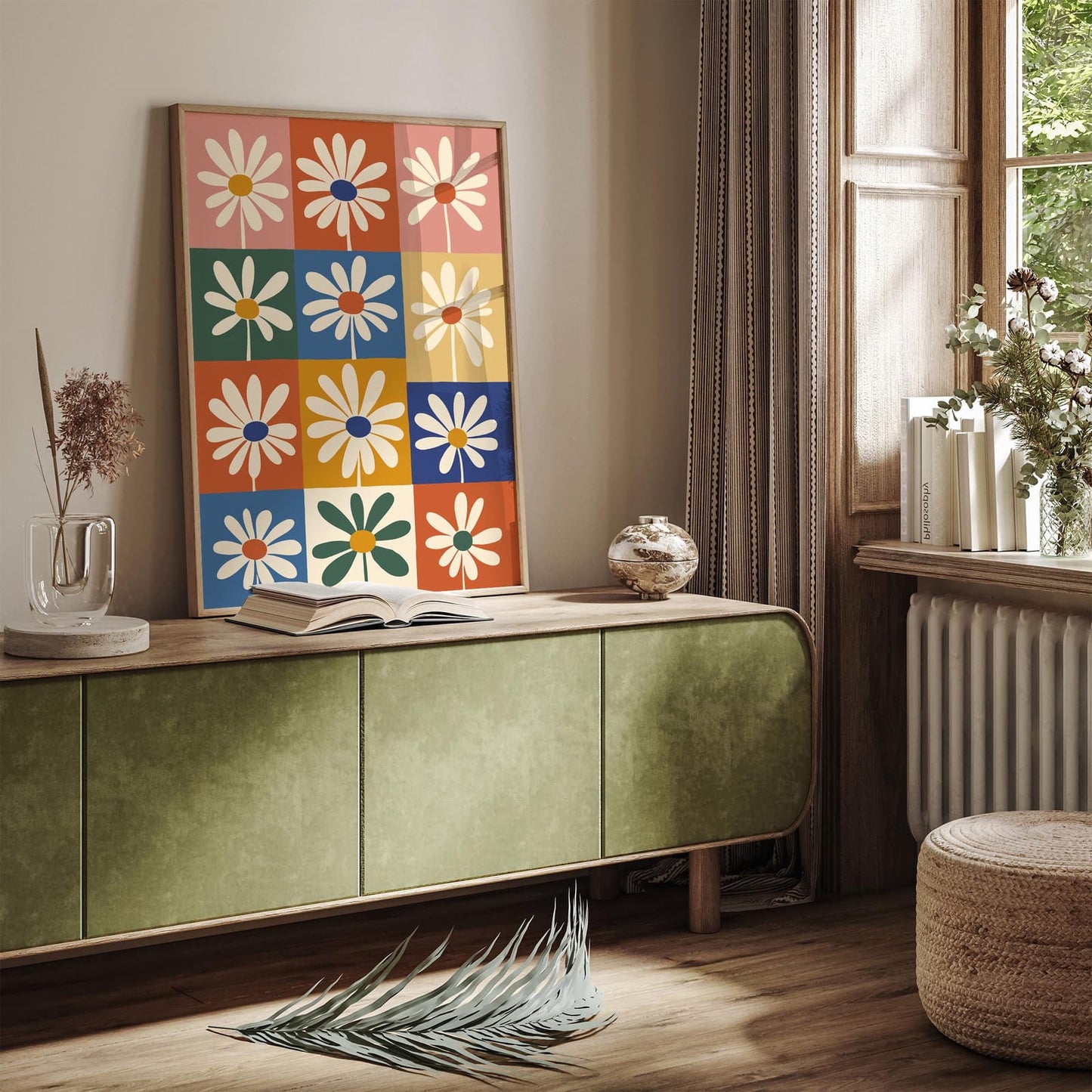 Retro Daisies Flowers Poster