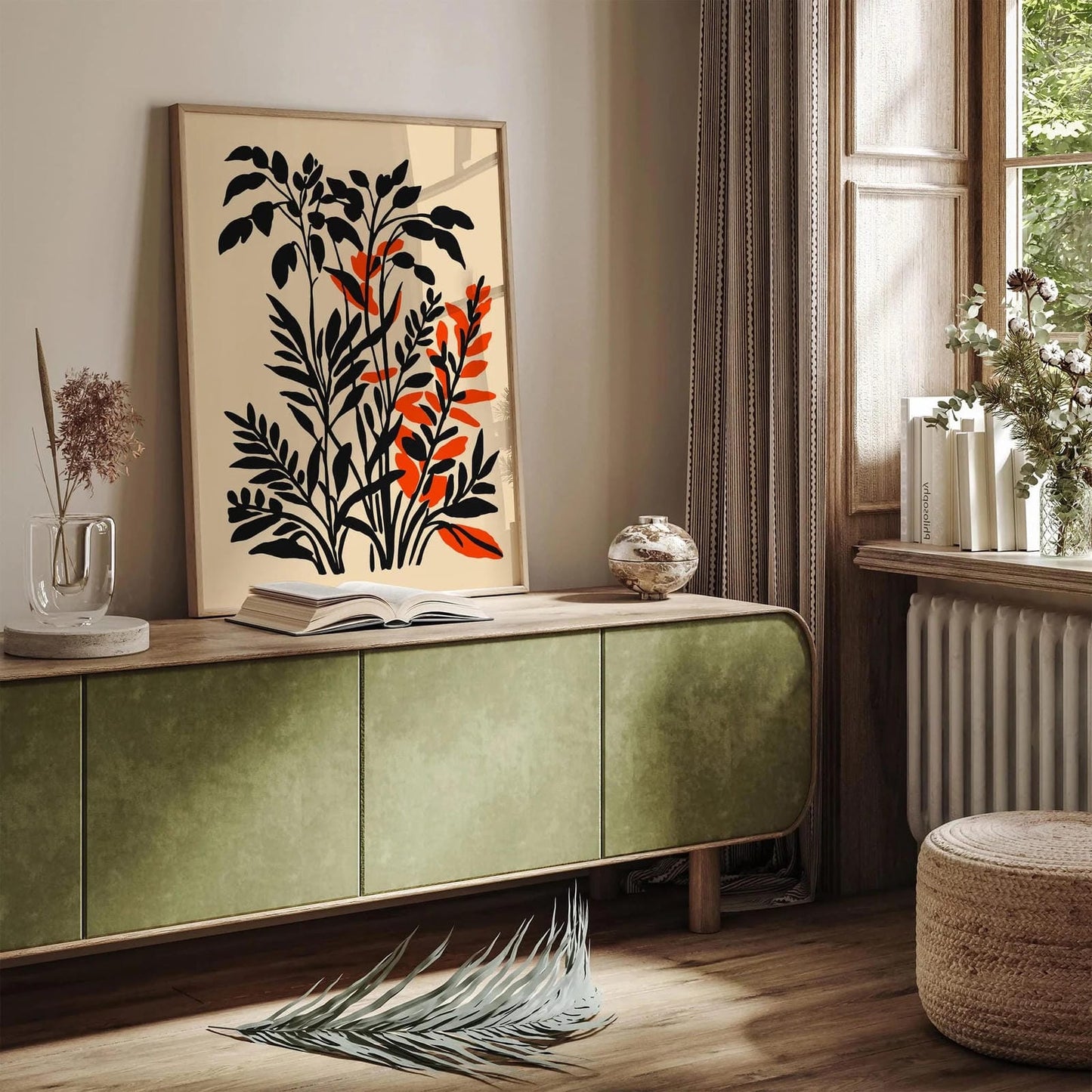 Rustic Botanical Black Ink Floral Art Print