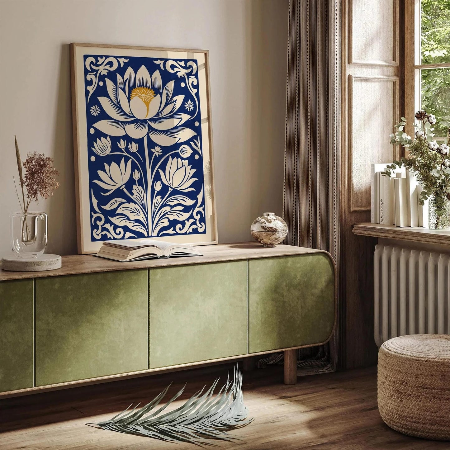 Navy Blue Flower Poster, Mystical Floral Wall Art