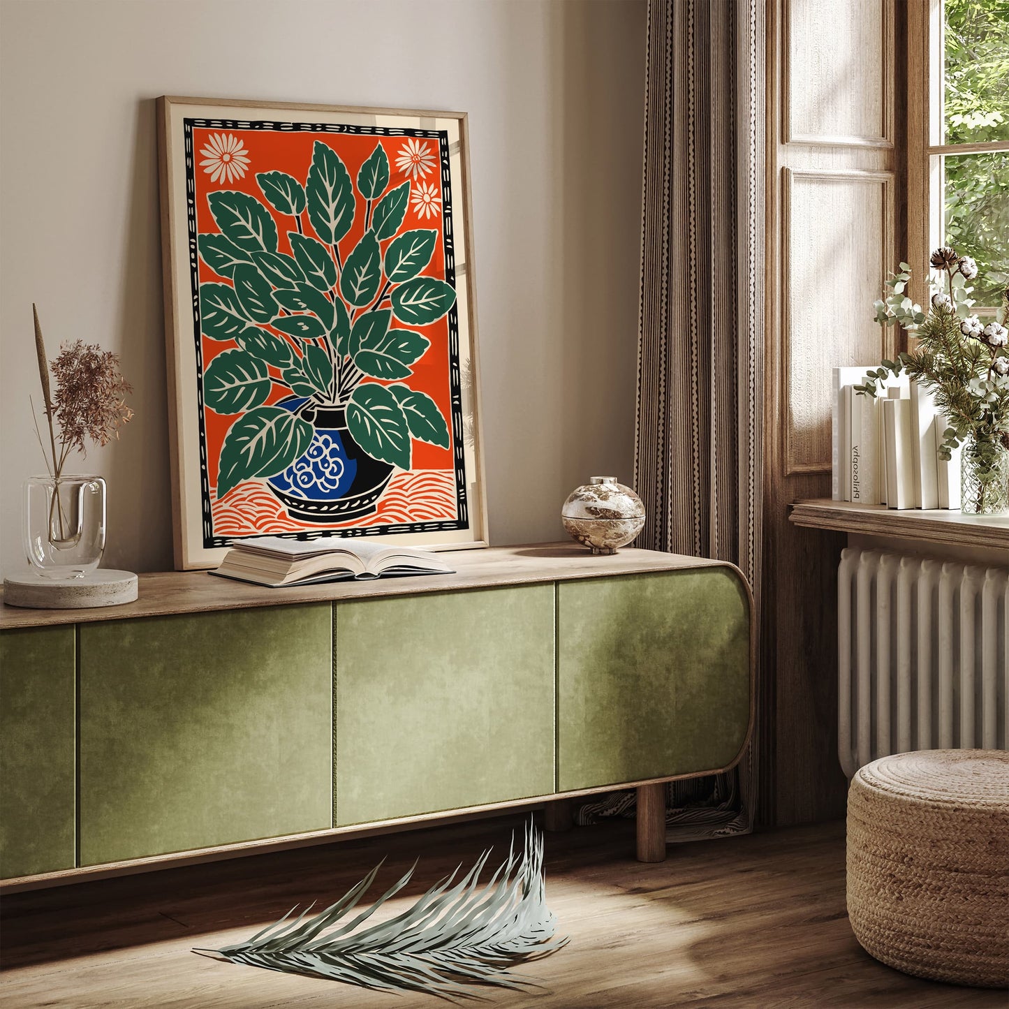 Retro Linocut Flower Art Print