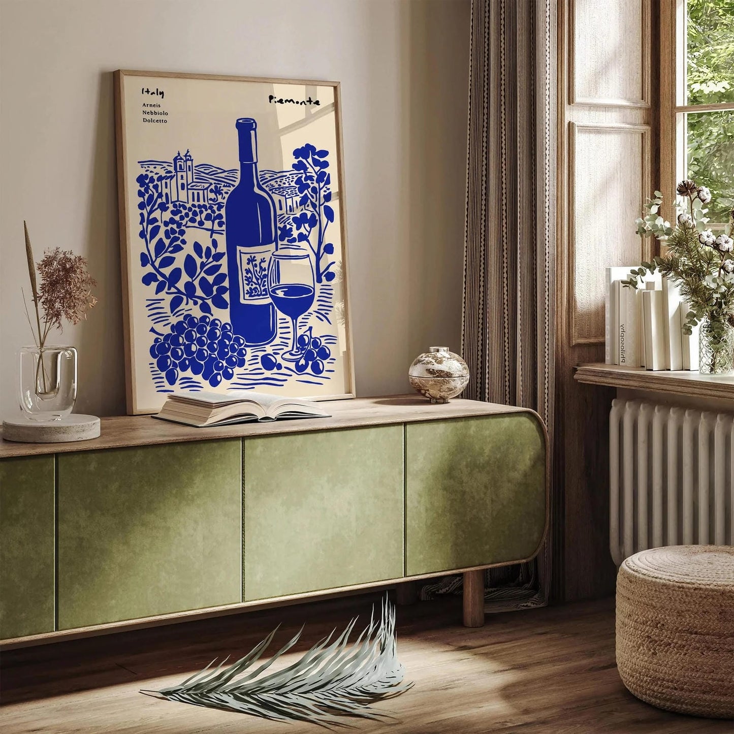 Italy Piemonte Wine Travel Poster – Blue Vintage Wall Art