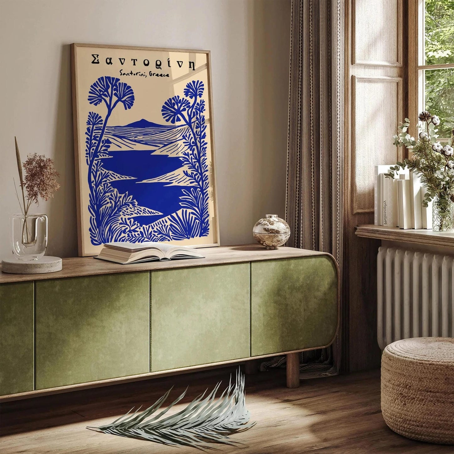 Santorini Greece Poster - Blue Travel Wall Art