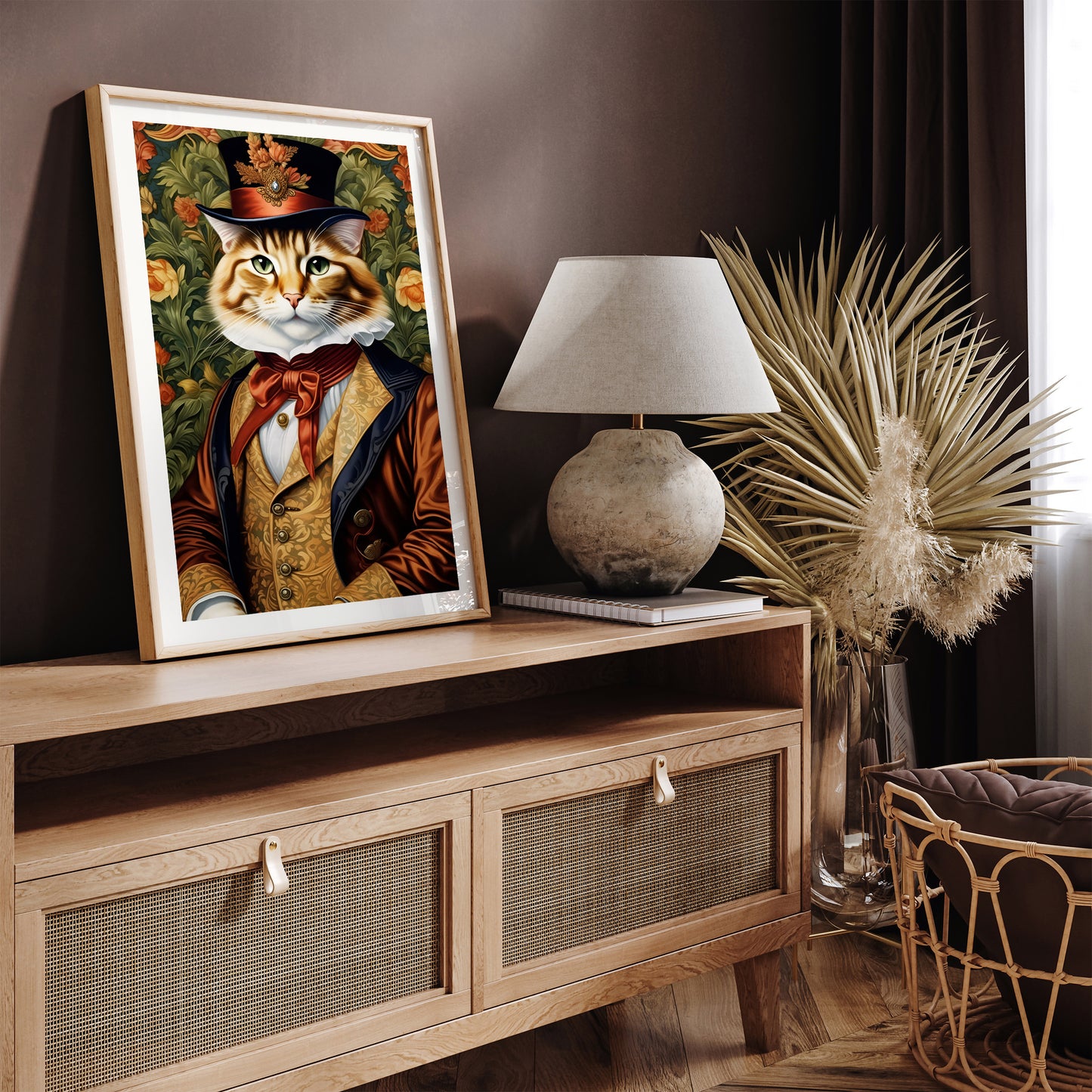 Vintage Dressed Up Feline Portrait Wall Art
