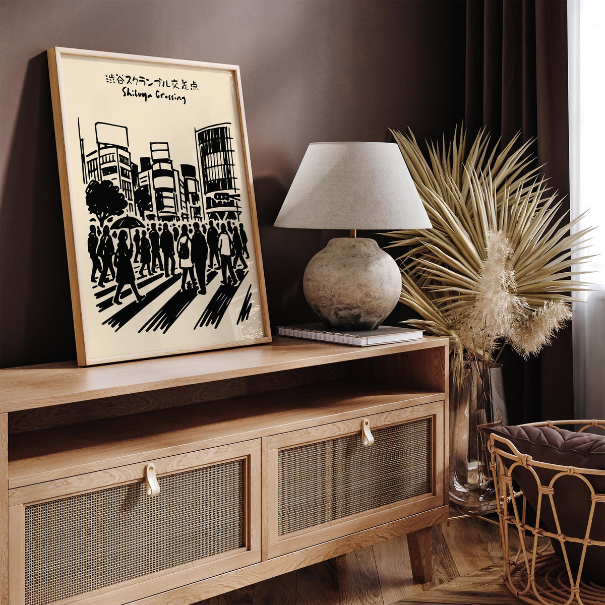 Shibuya Crossing Tokyo Black Ink Art Poster