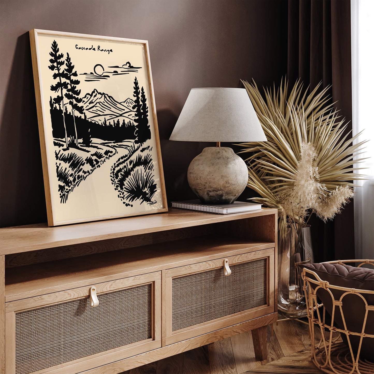 Mount Rainier Poster - Black Ink Landscape Print