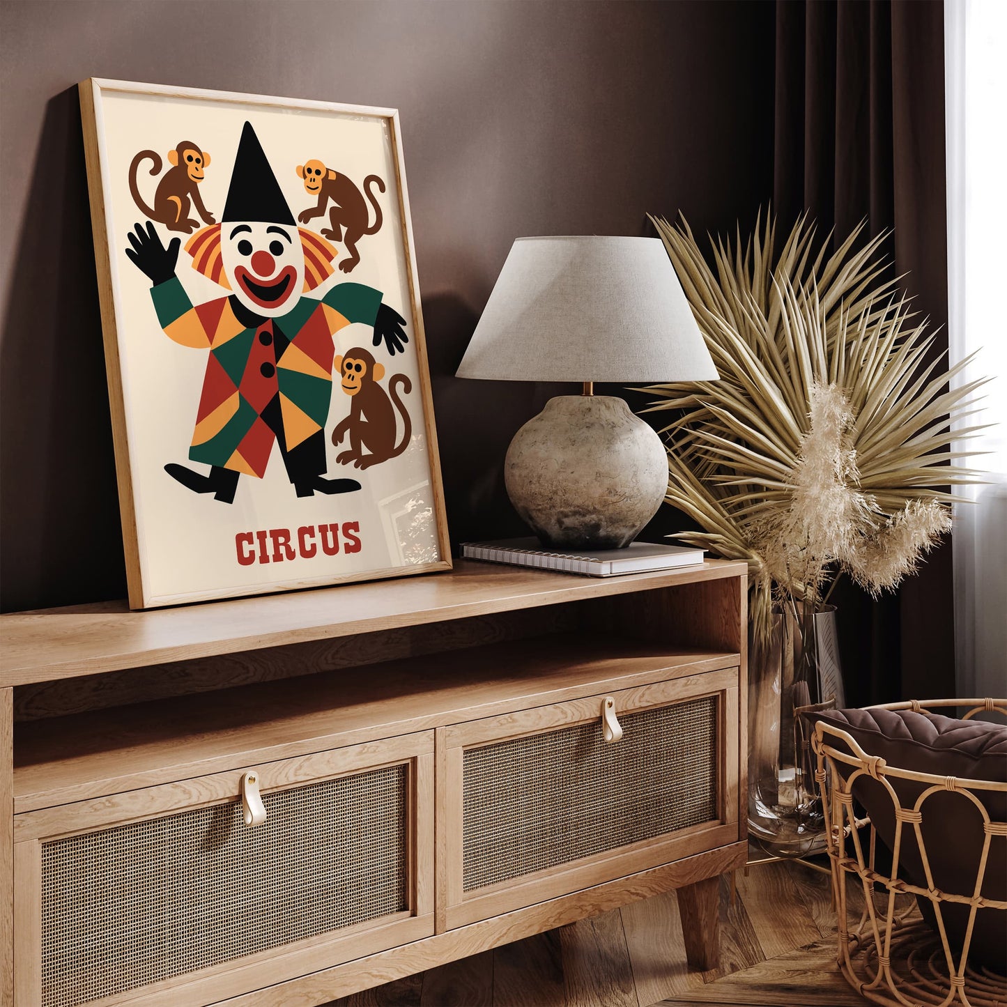 Circus Poster Funny Clown with Monkeys Art Print