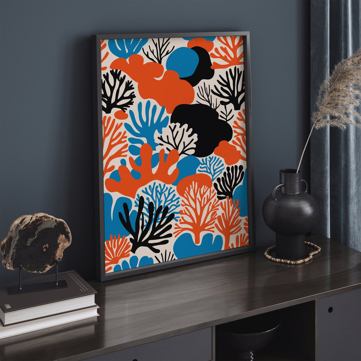 Retro Blue Coral Reefs Botanical Art Print