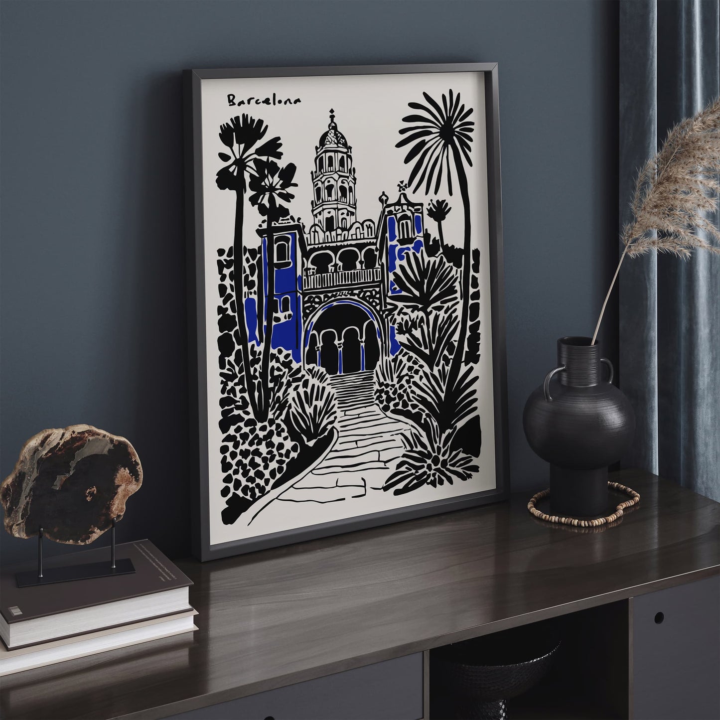 Barcelona Poster - Black Ink Spain Travel Wall Art