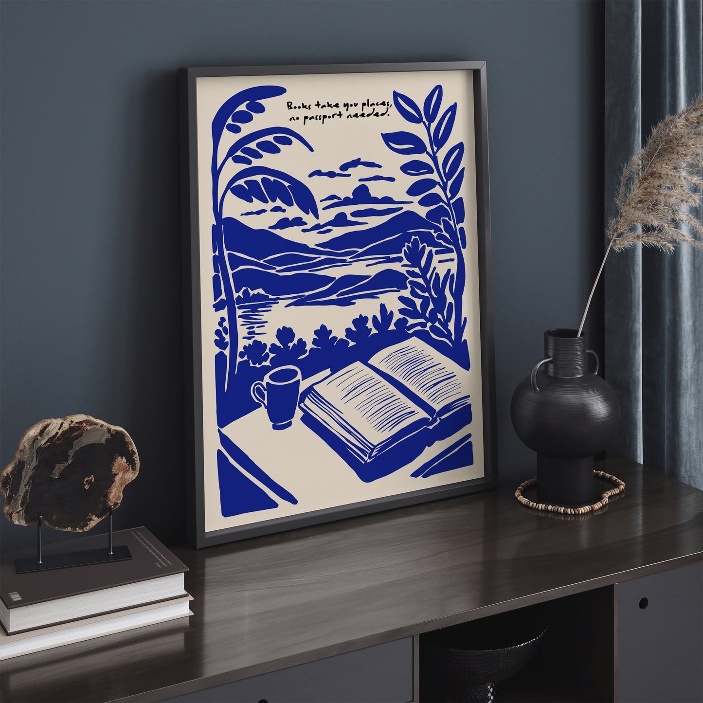 Books Take You Places Poster - Blue Reading Wall Art