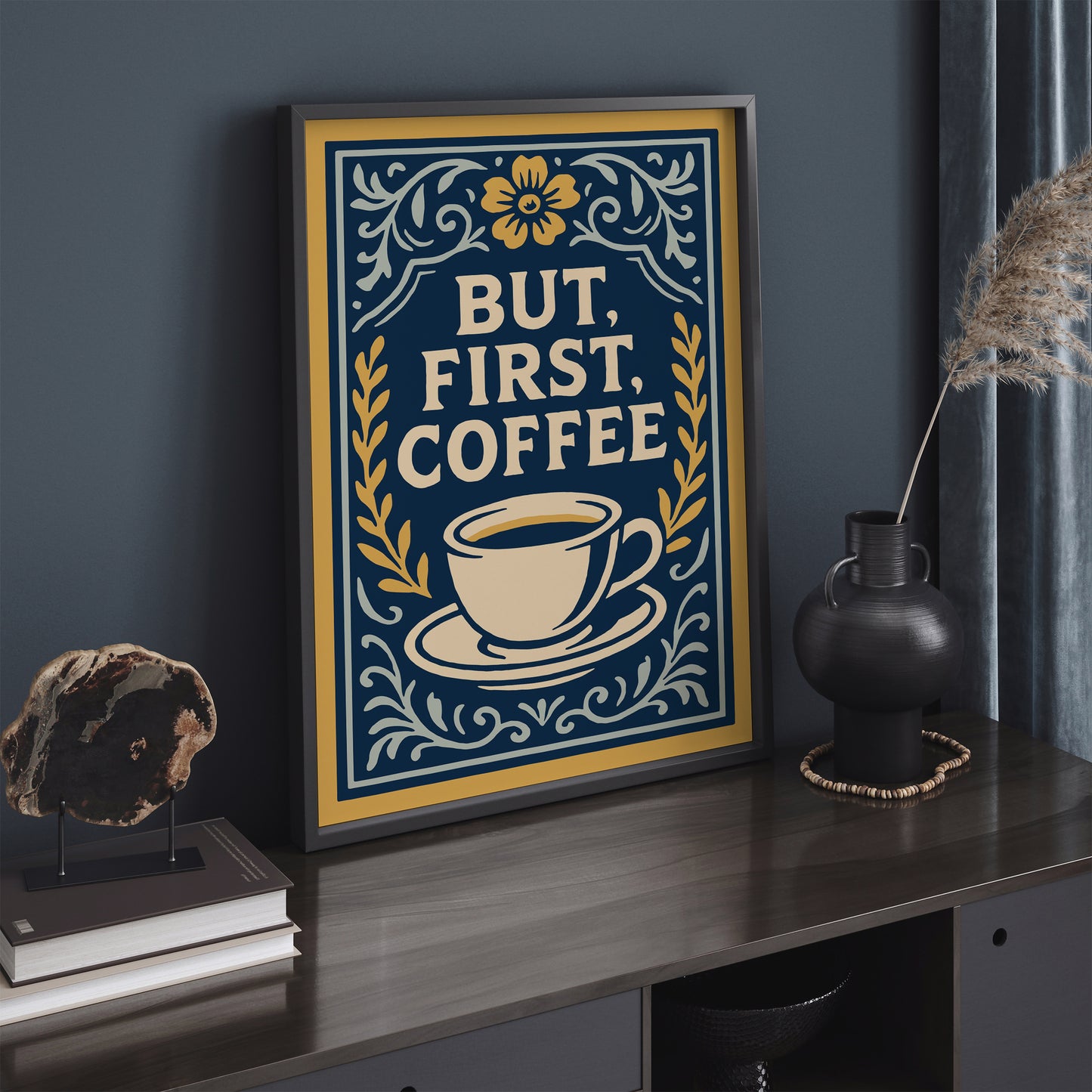 But First Coffee Quote Poster - Kitchen Rococo Style Art Print