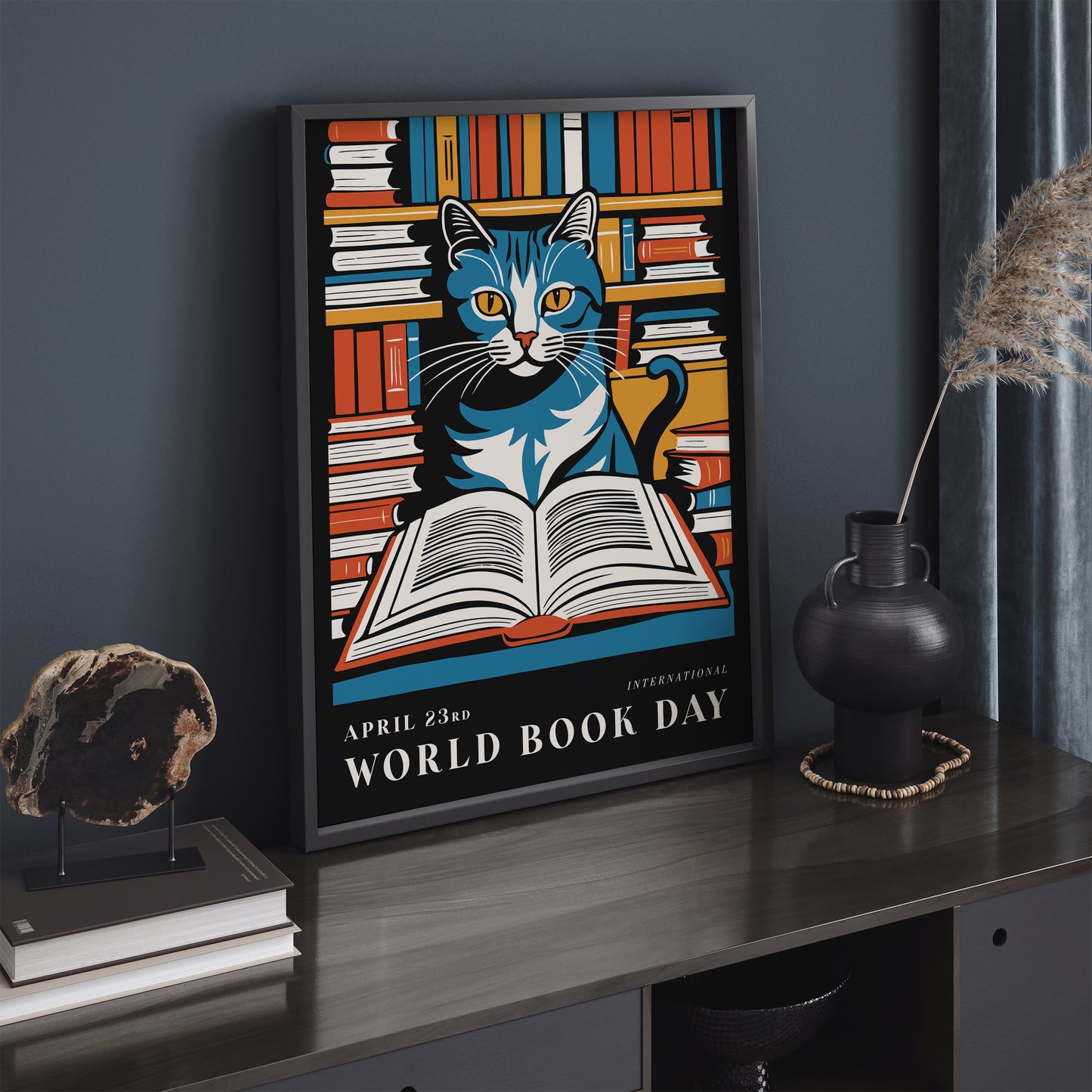 Reading Cat Book Day Poster
