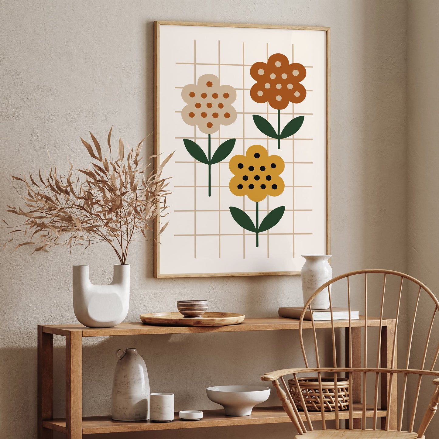 Retro Flowers Poster - 70s Minimalist Wall Art