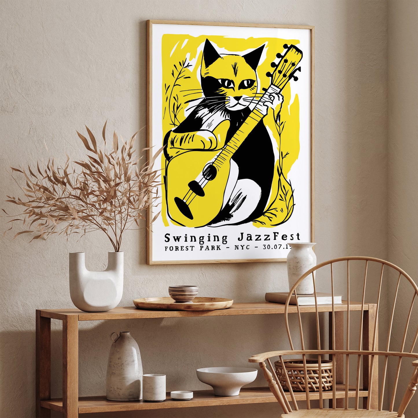 NYC Jazz Fest - Yellow Cat Wall Art Poster