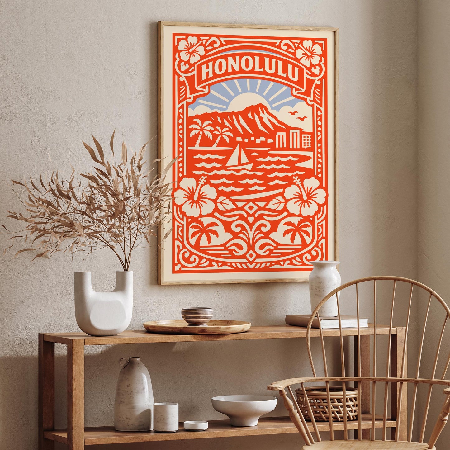 Honolulu Travel Poster - Hawaii Cityscape Print