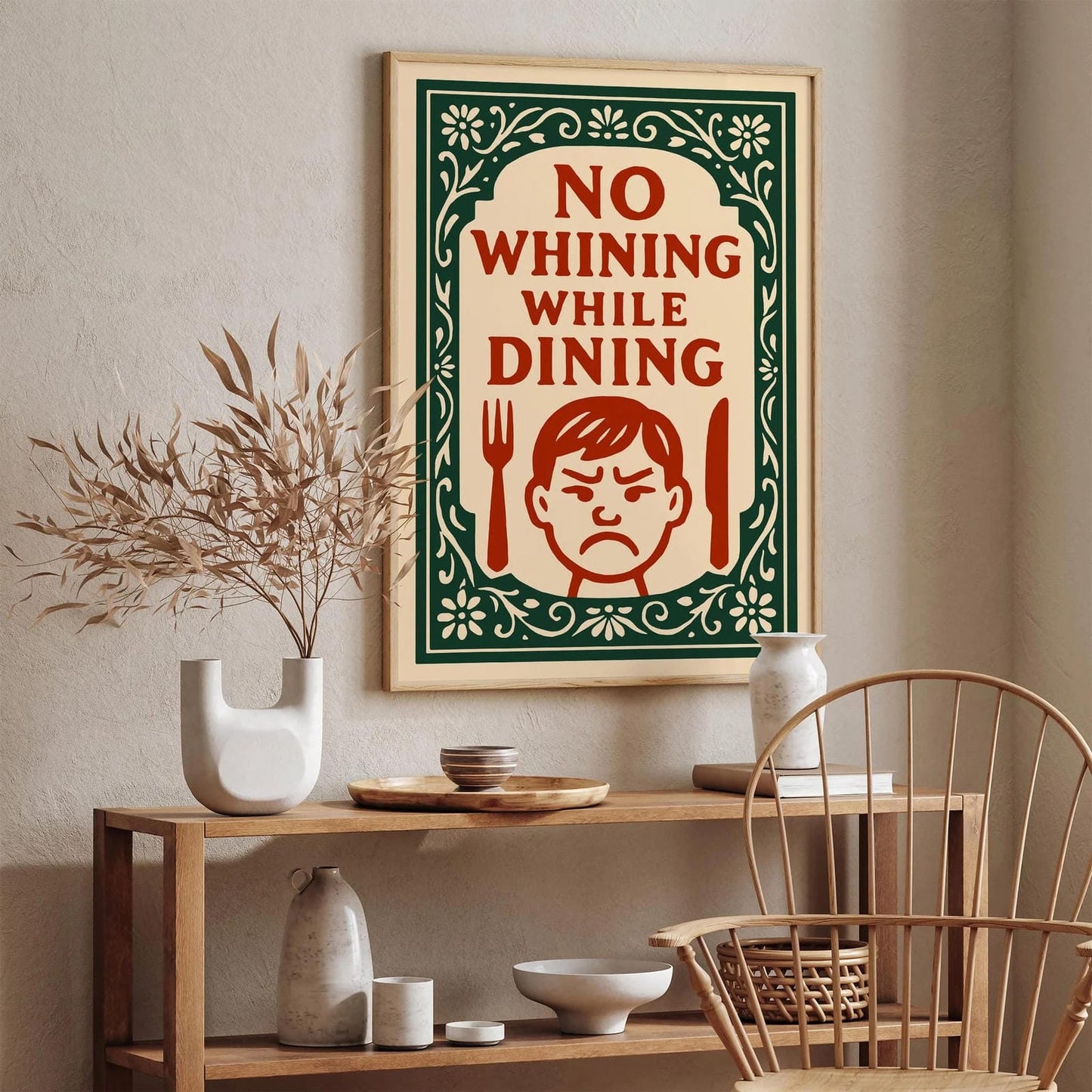 No Whining While Dining Quote Print - Moody Boy Wall Art