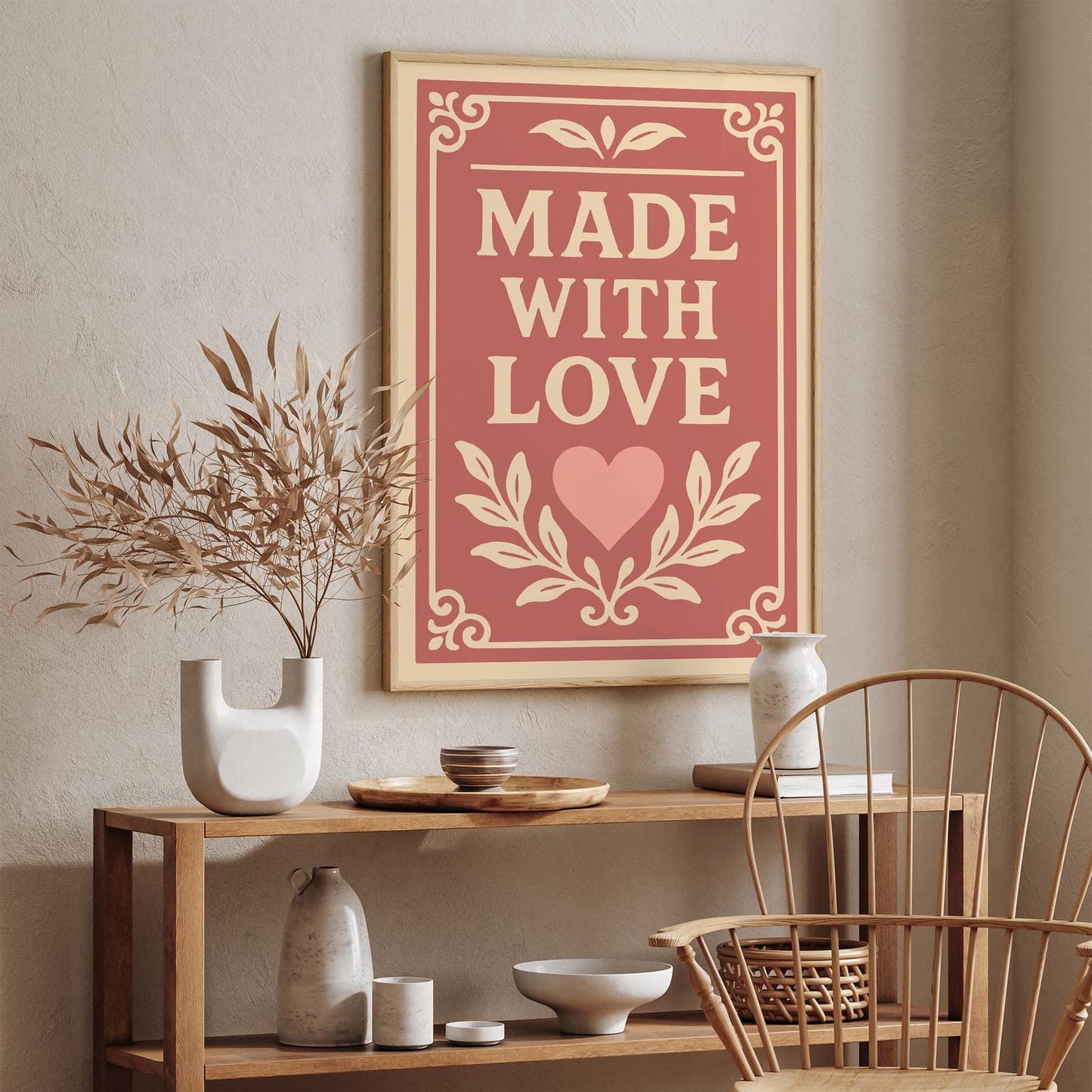 Made With Love Poster - Quote Pink Wall Art