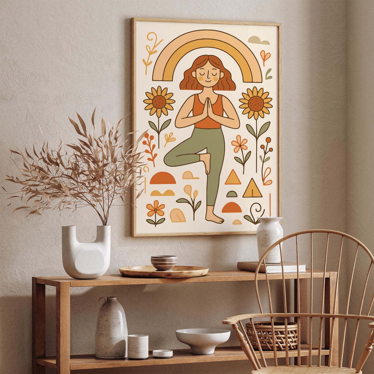 Girl in Yoga Pose Poster - Boho Yoga Studio Wall Art Print