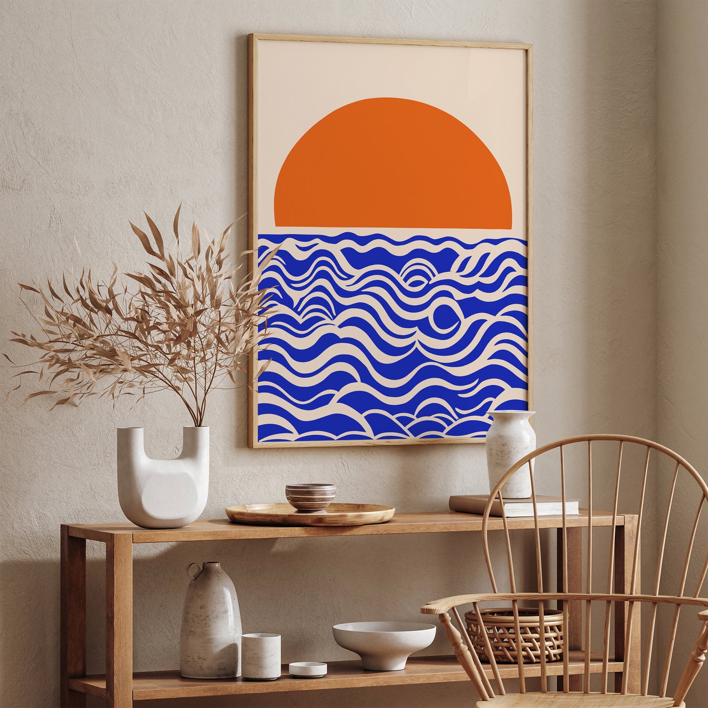Mid Century Sun Waves Art Print 2024