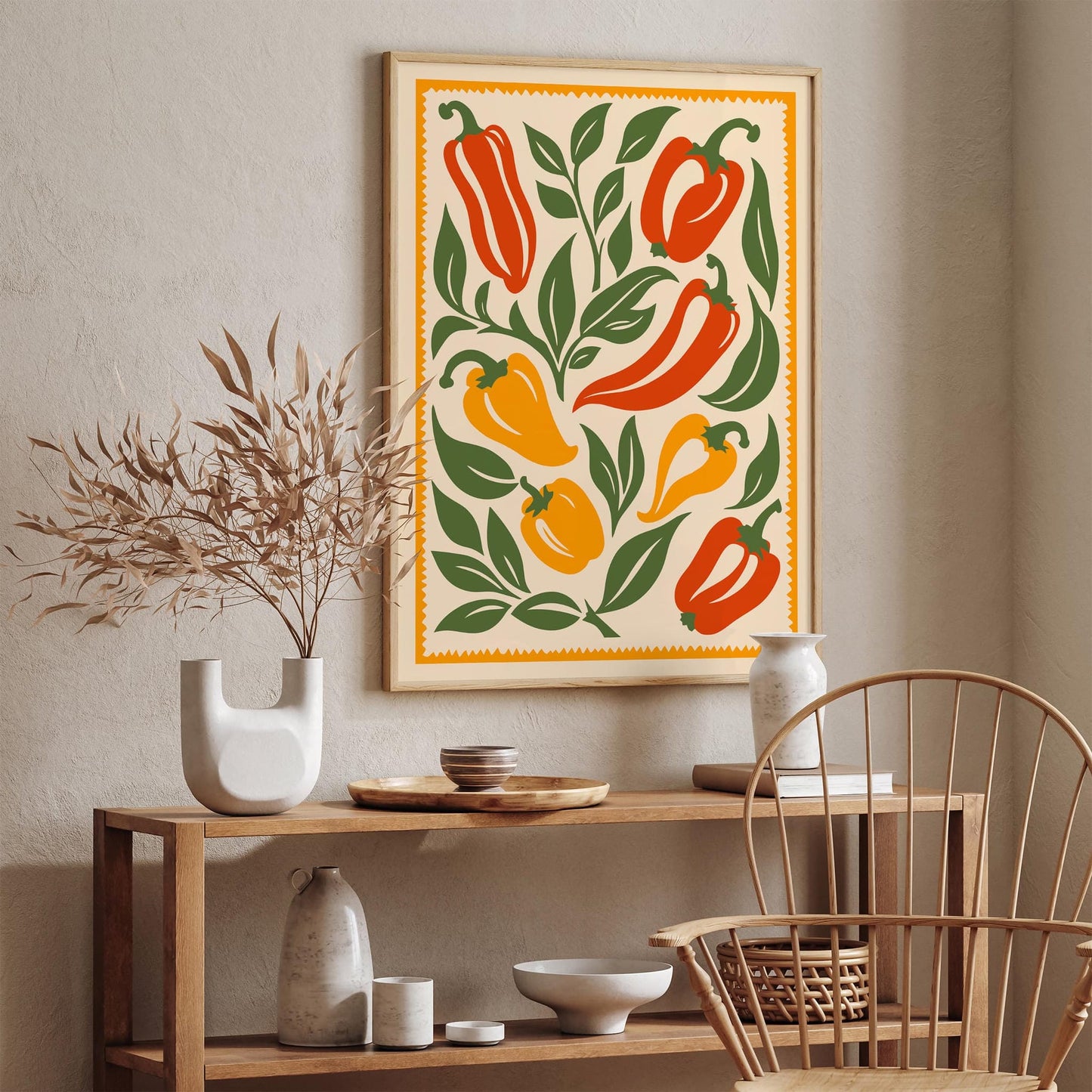 Folk Peppers Farmhouse Kitchen Wall Art Decor