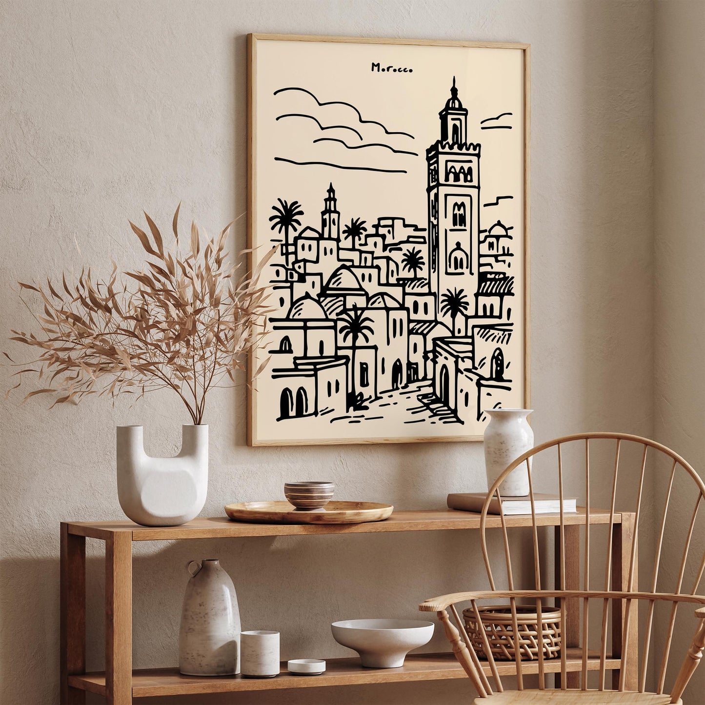 Morocco Travel Poster - Black Ink Style Wall Art