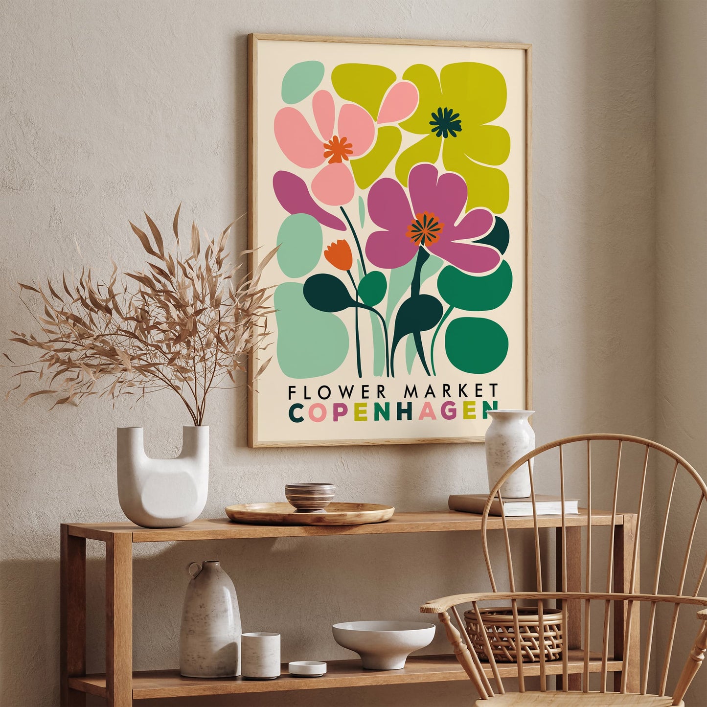Copenhagen Flower Market Poster - Retro Travel Wall Art