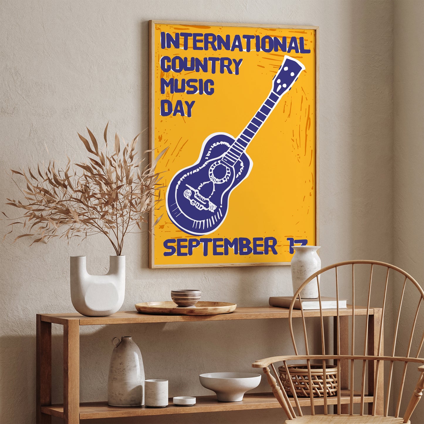 Country Music Festival Guitar Yellow Art Print