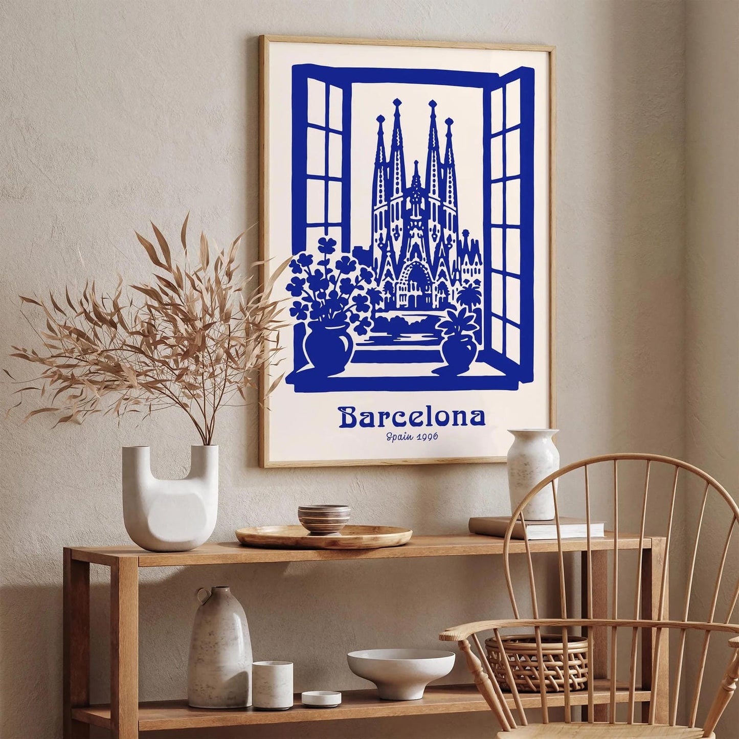 Barcelona Spain Scenic Art Print - Blue Travel Poster