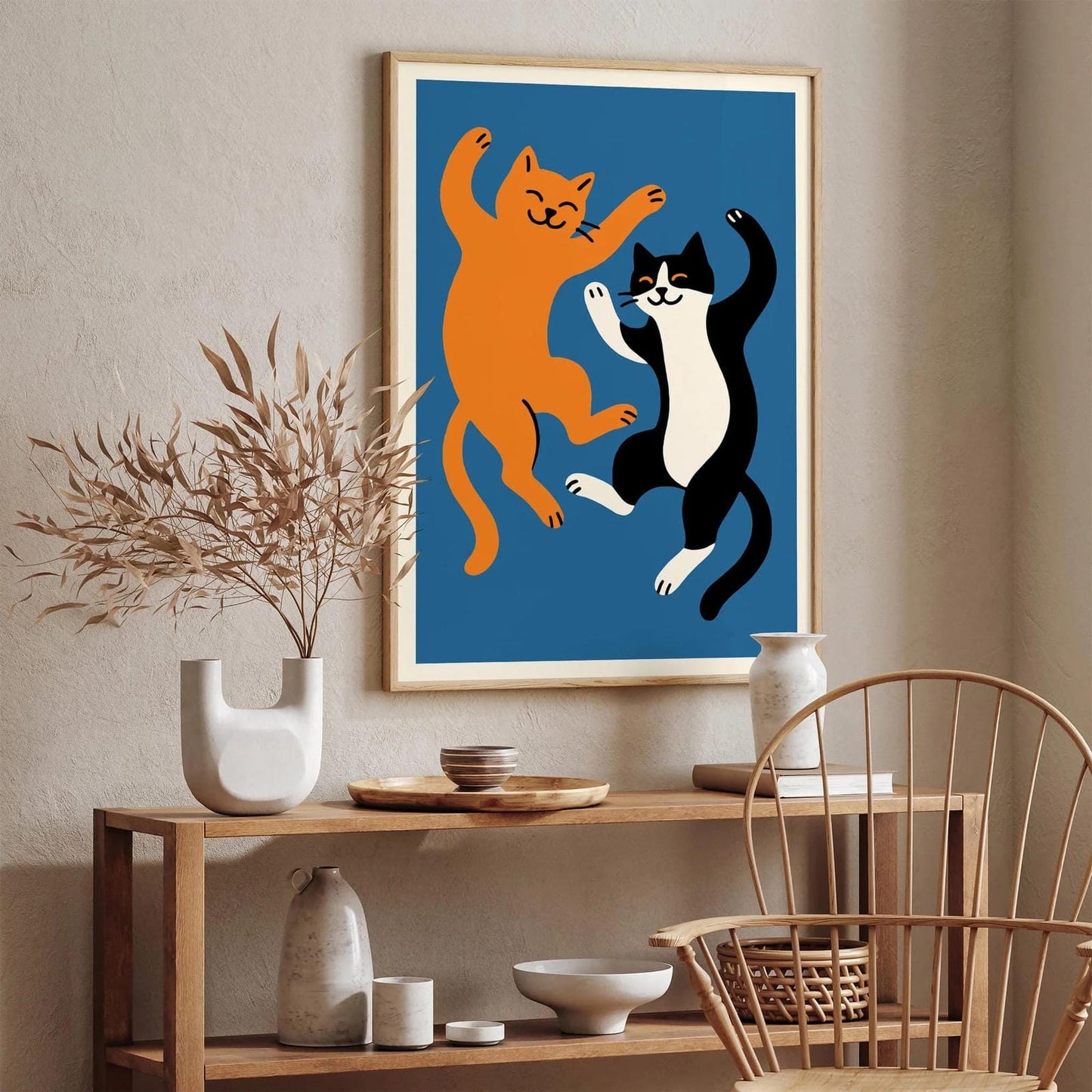 Playful Cats Wall Art – Blue Background Poster