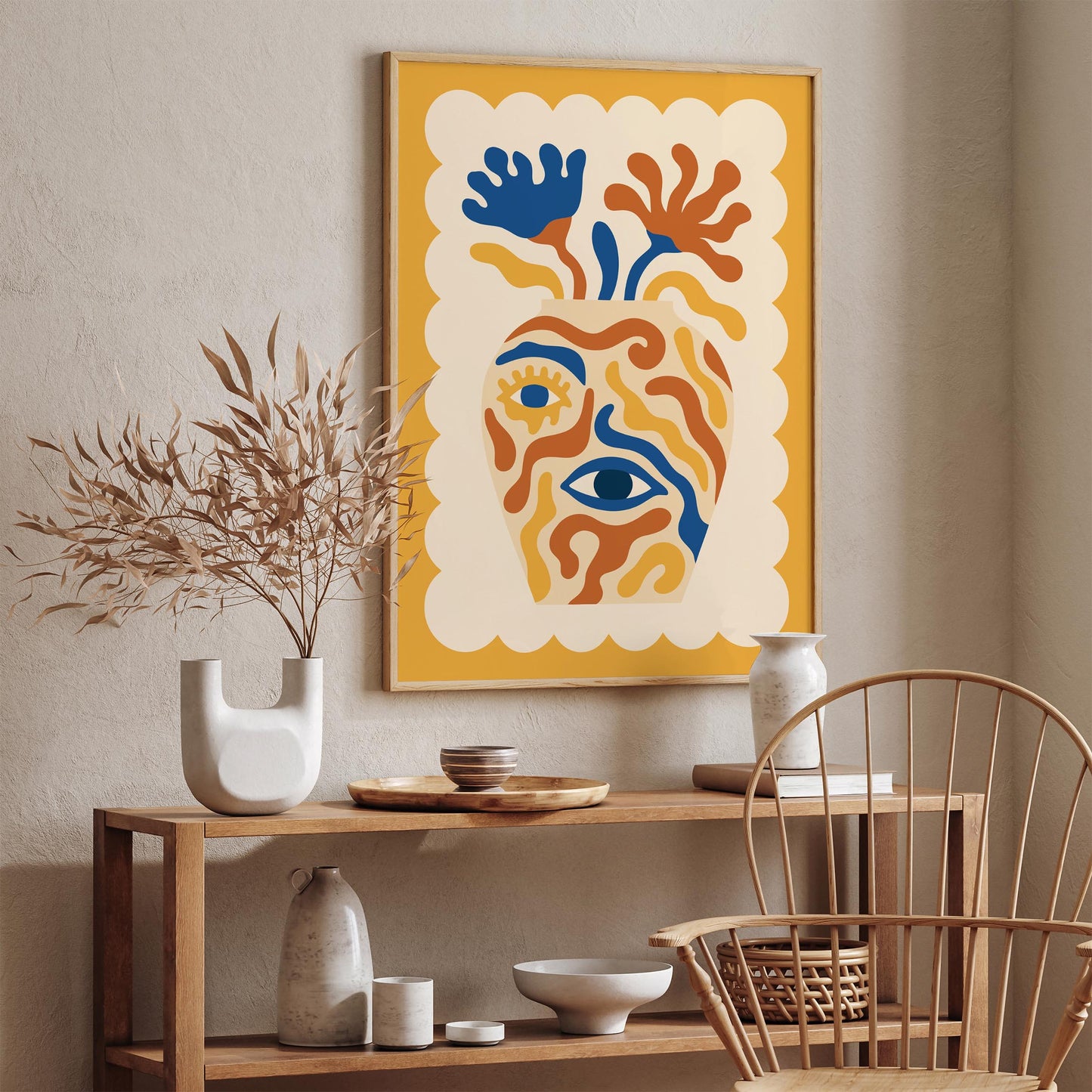 Surreal Eye Vase Poster - Boho Abstract Face Wall Art