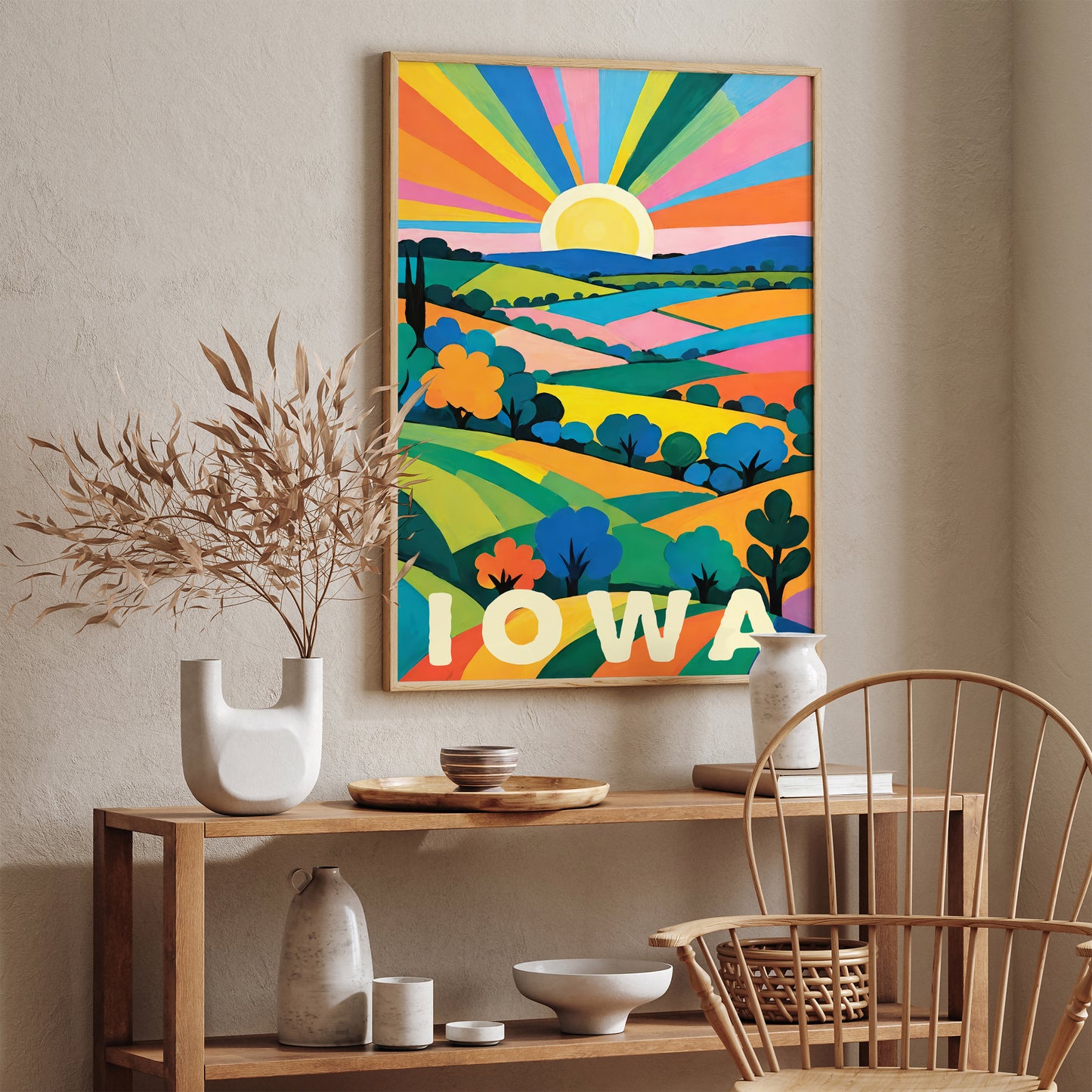 Retro Colorful Iowa Travel Wall Art