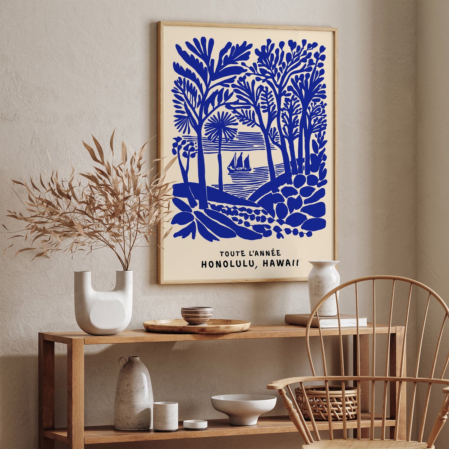 Blue Honolulu Hawaii Travel Poster