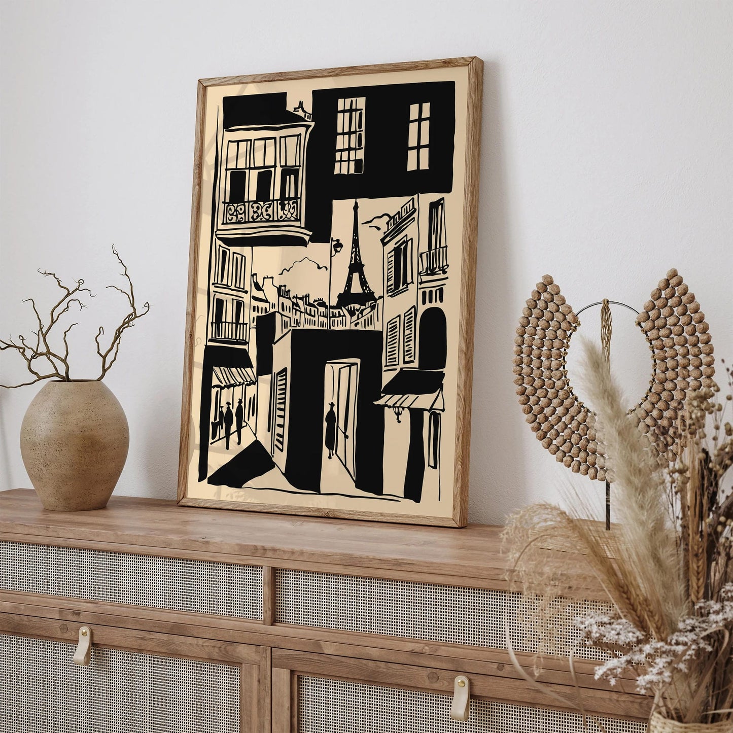 Black Ink Style Paris Comics Art Print